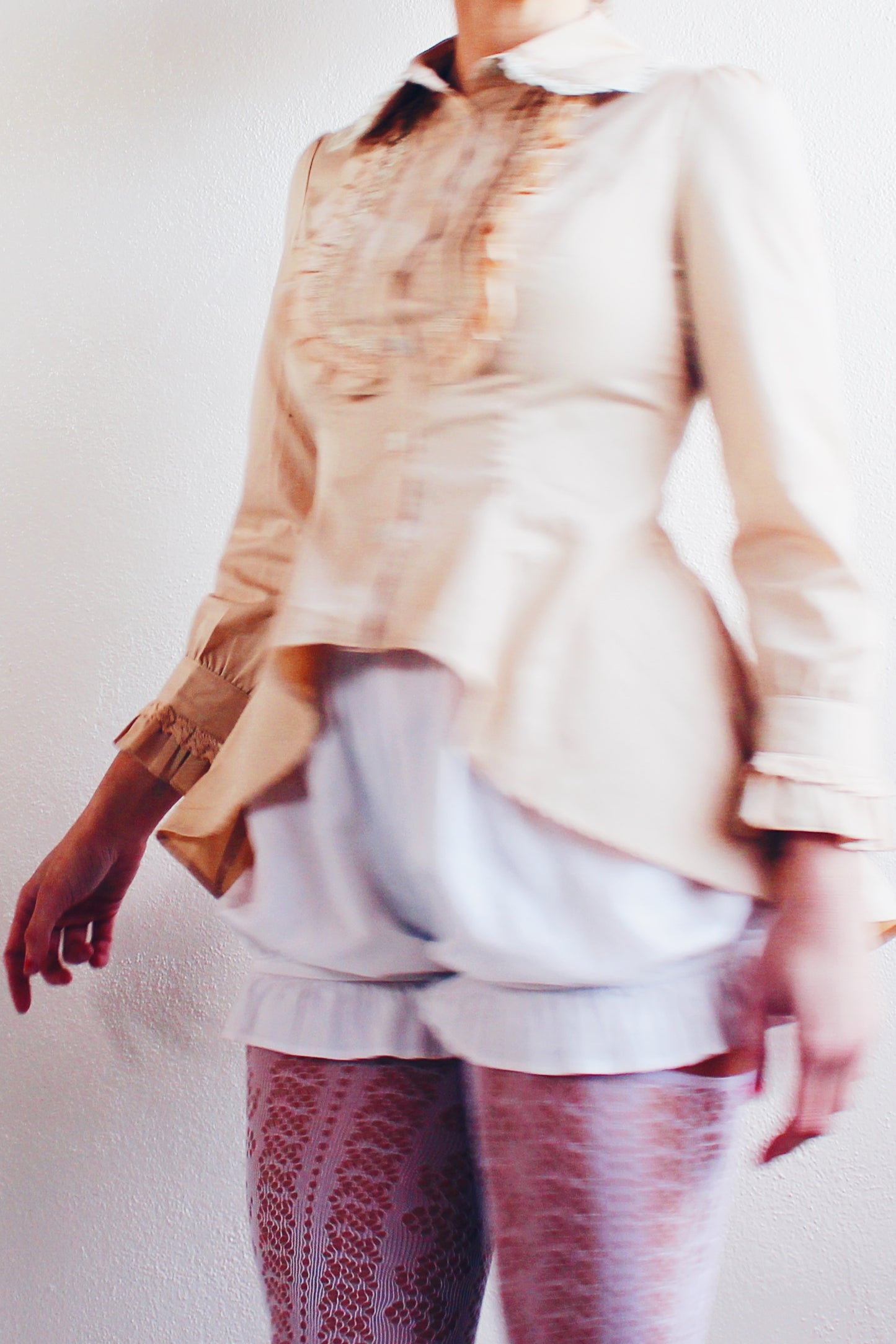 Elegance Revived: Upcycled Victorian Blouse with High-Low Hem and Ruffle Bib