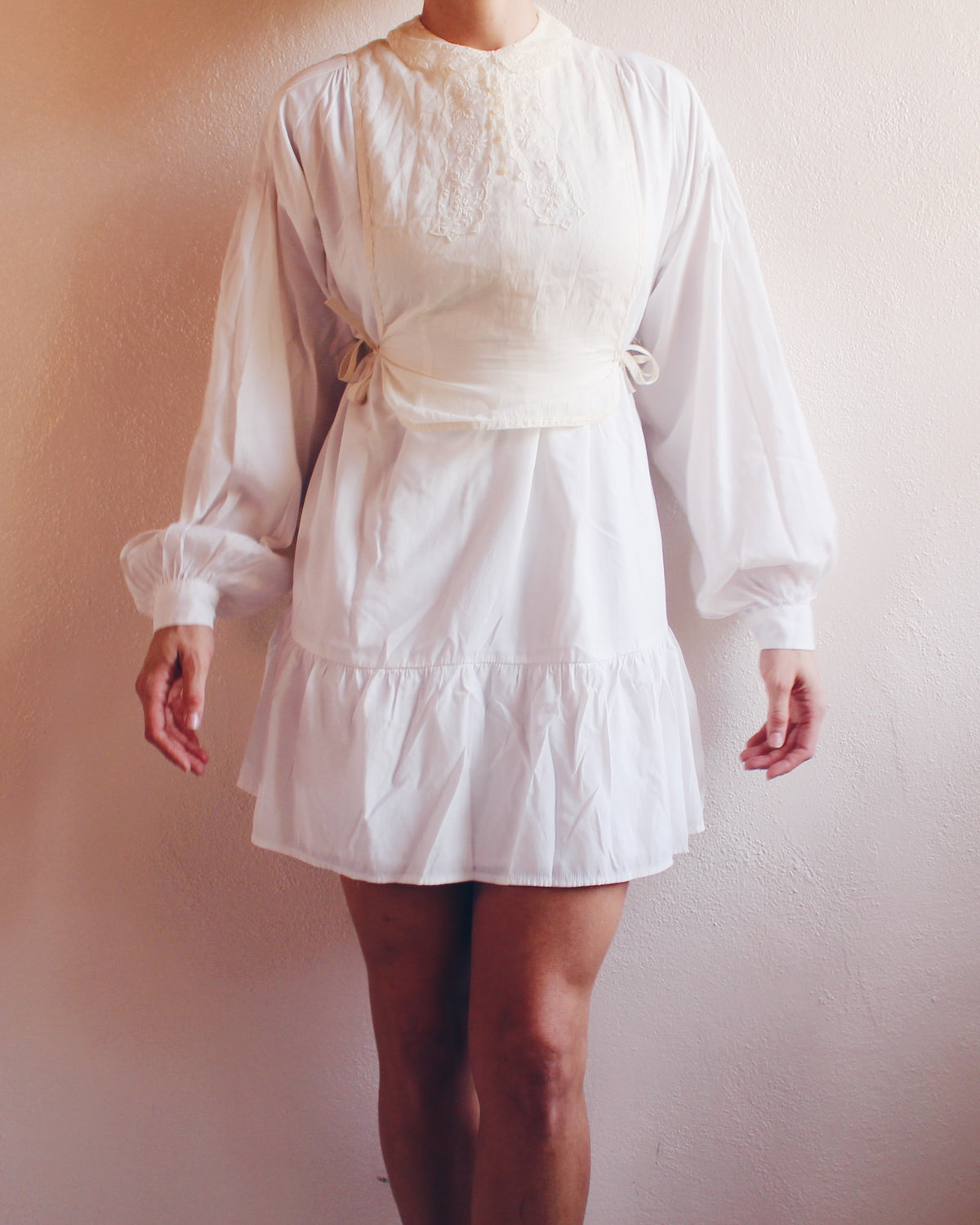 Antique Cream Embroidered False Collar – Edwardian Tie-On Lace Layering Piece | Coquette Cottagecore Accessory