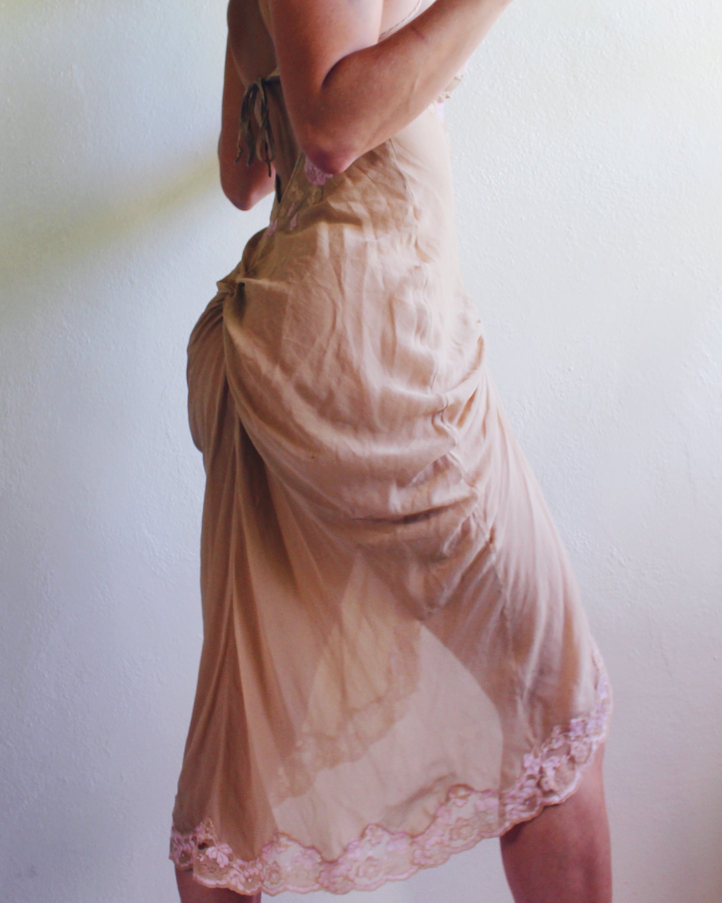 Rare Y2K Victoria’s Secret Silk Slip Dress | Sheer Nude with Pink Lace Roses | Brittany Murphy Uptown Girls | Coquette 2000s Lingerie