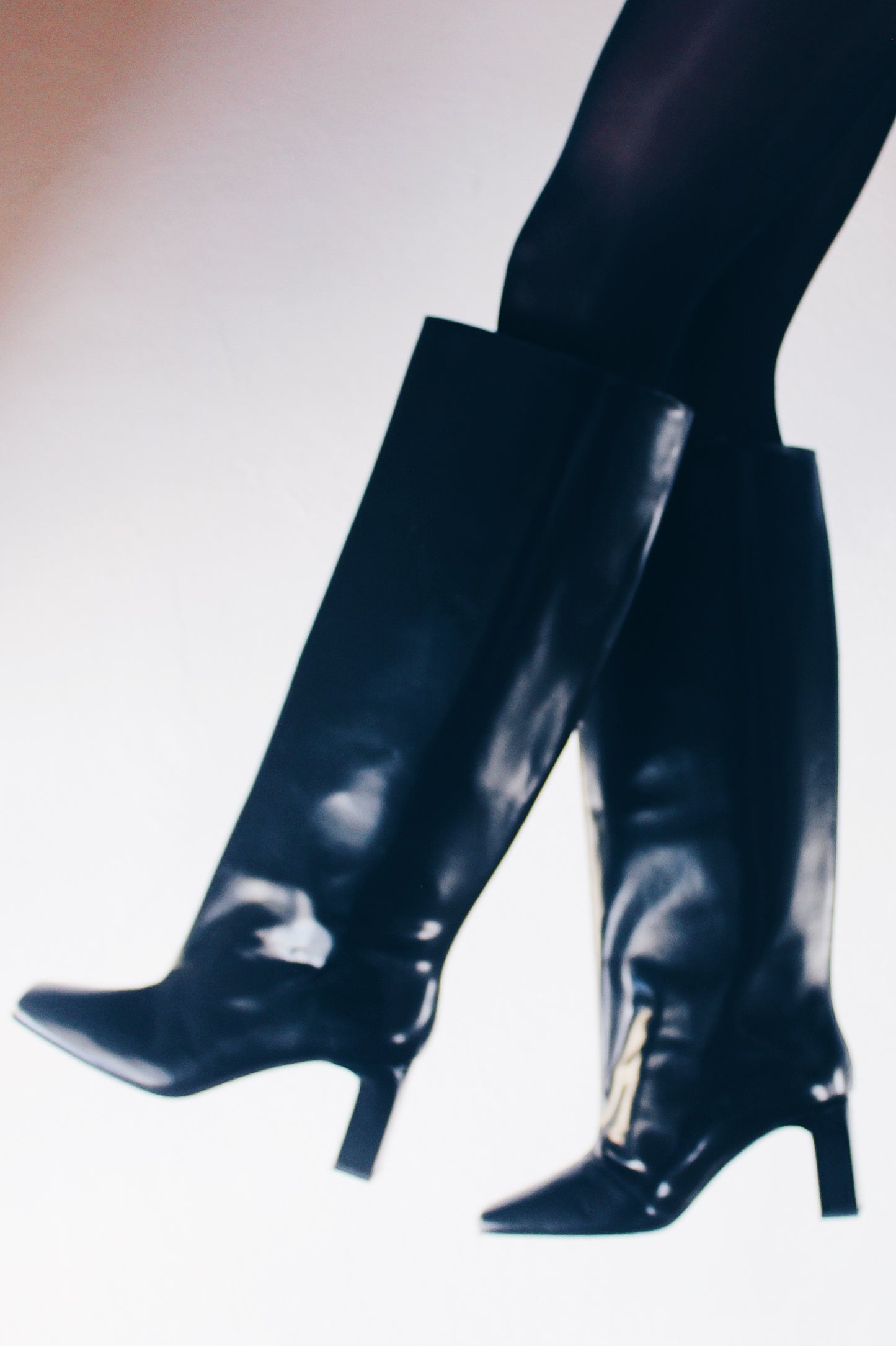 Contemporary Square Toe: High Shaft Leather-Heeled Boots - Knee High Wide Boots