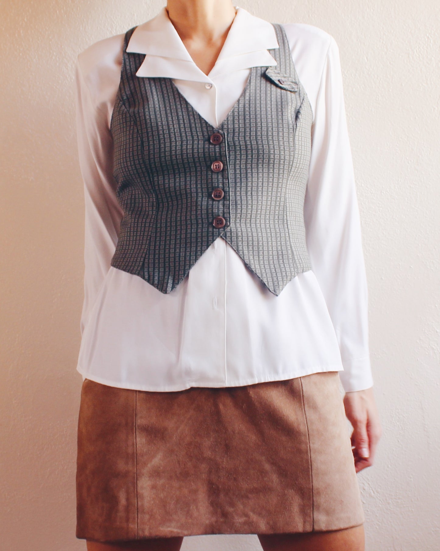 High Waisted Tan Leather Skirt – Vintage Minimalist Chic, Dress Up or Layer