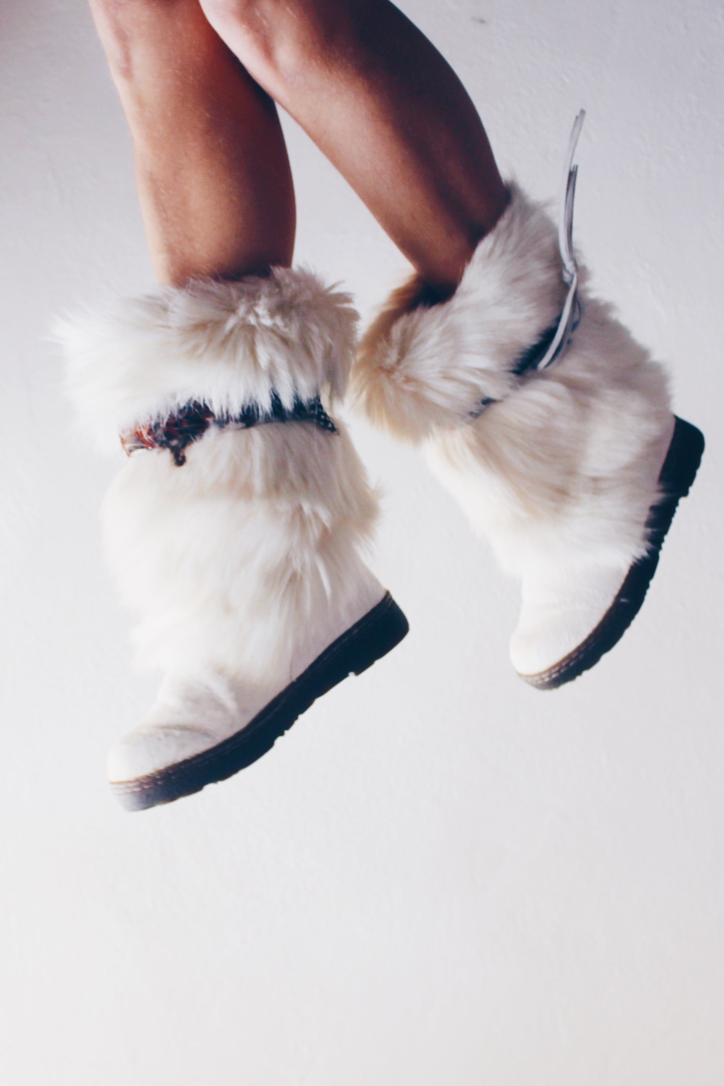 Y2K Fur Fashion: White Bearpaw Boots