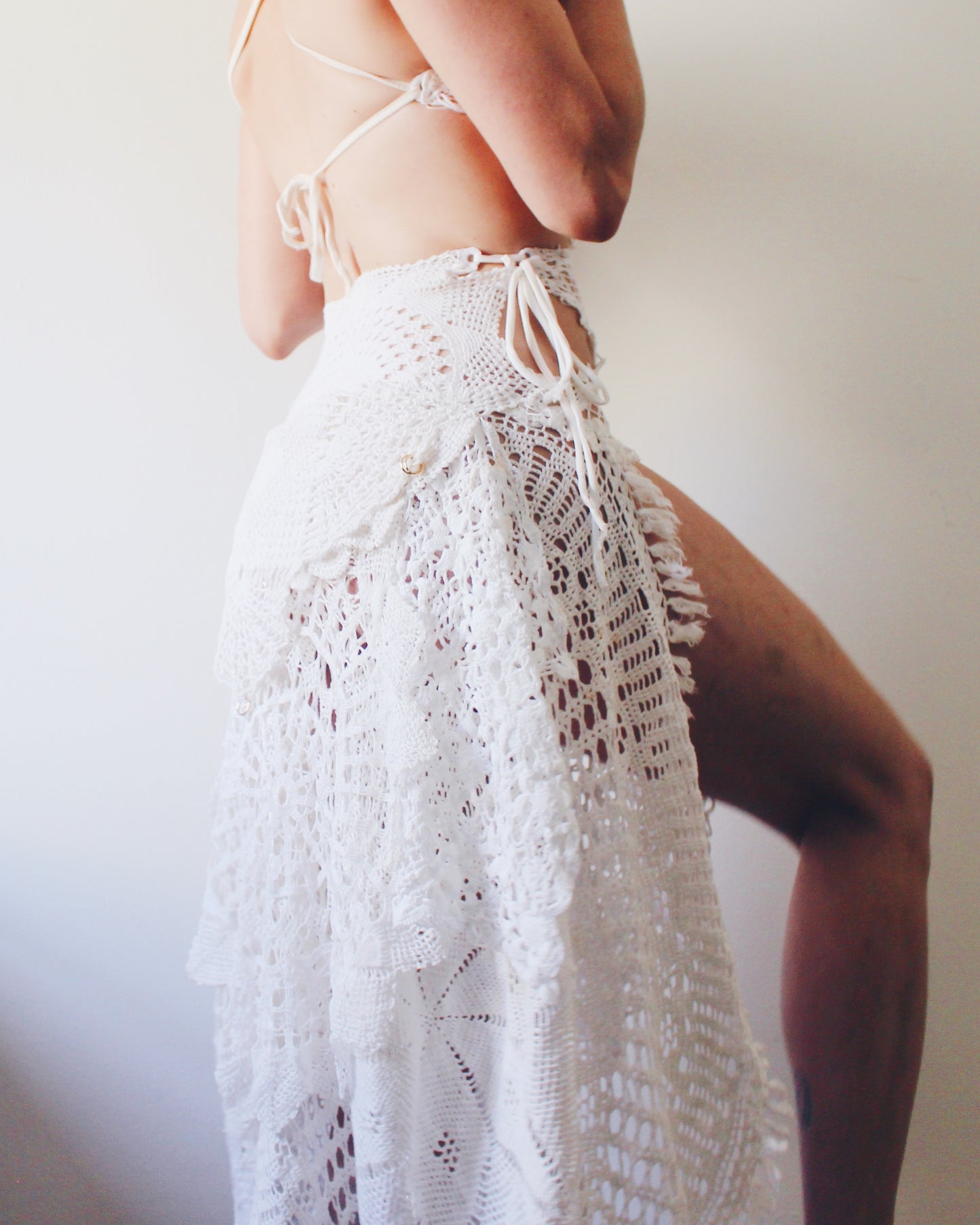 Upcycled Asymmetric Dress Made from Vintage Handmade Doilies - Ethereal Bohemian Style | One-of-a-Kind Statement Piece - festival Doily Gown