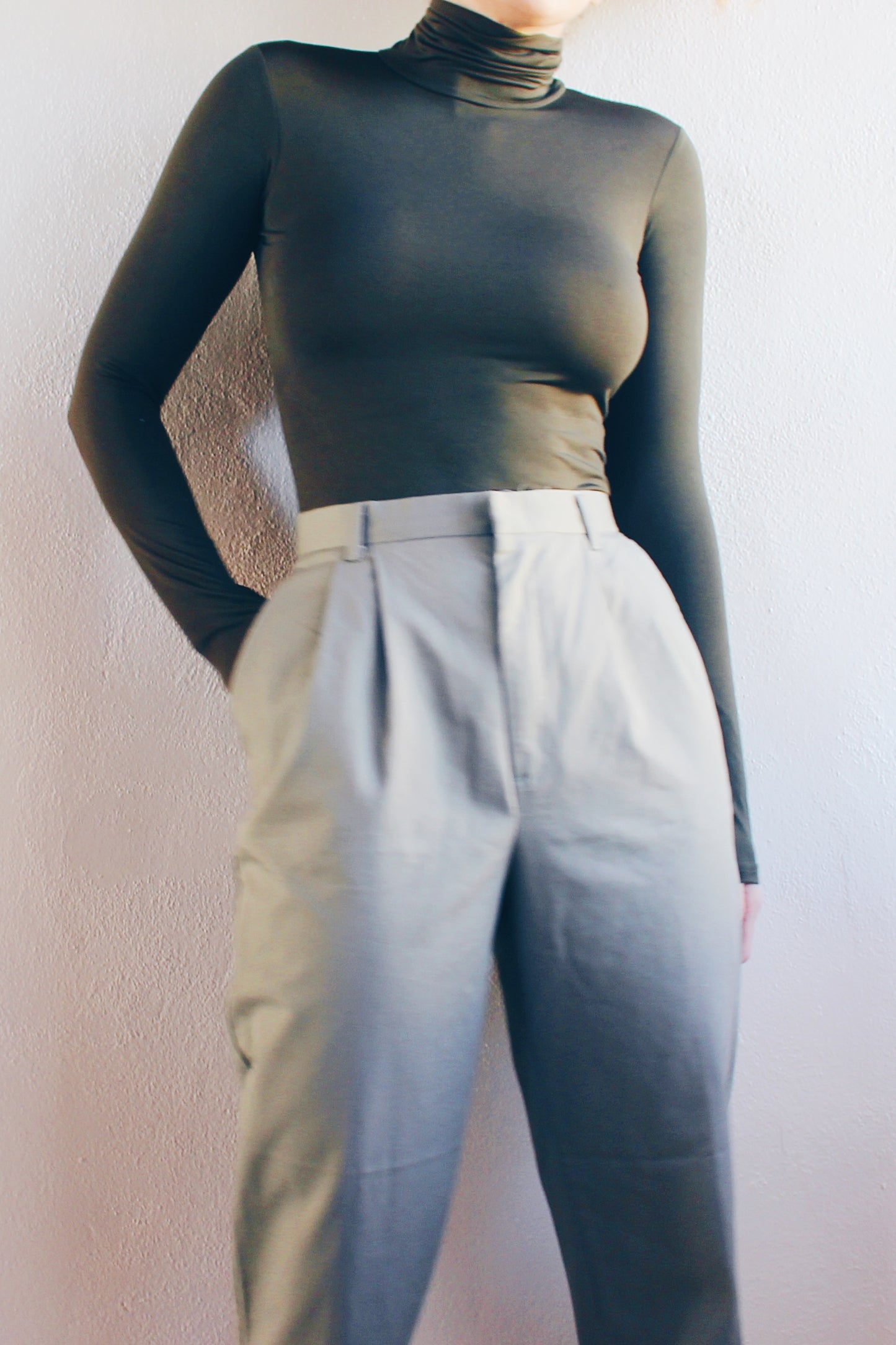 Vintage 90s Light Green Khaki High Waisted Pants - Retro Minimalist Style