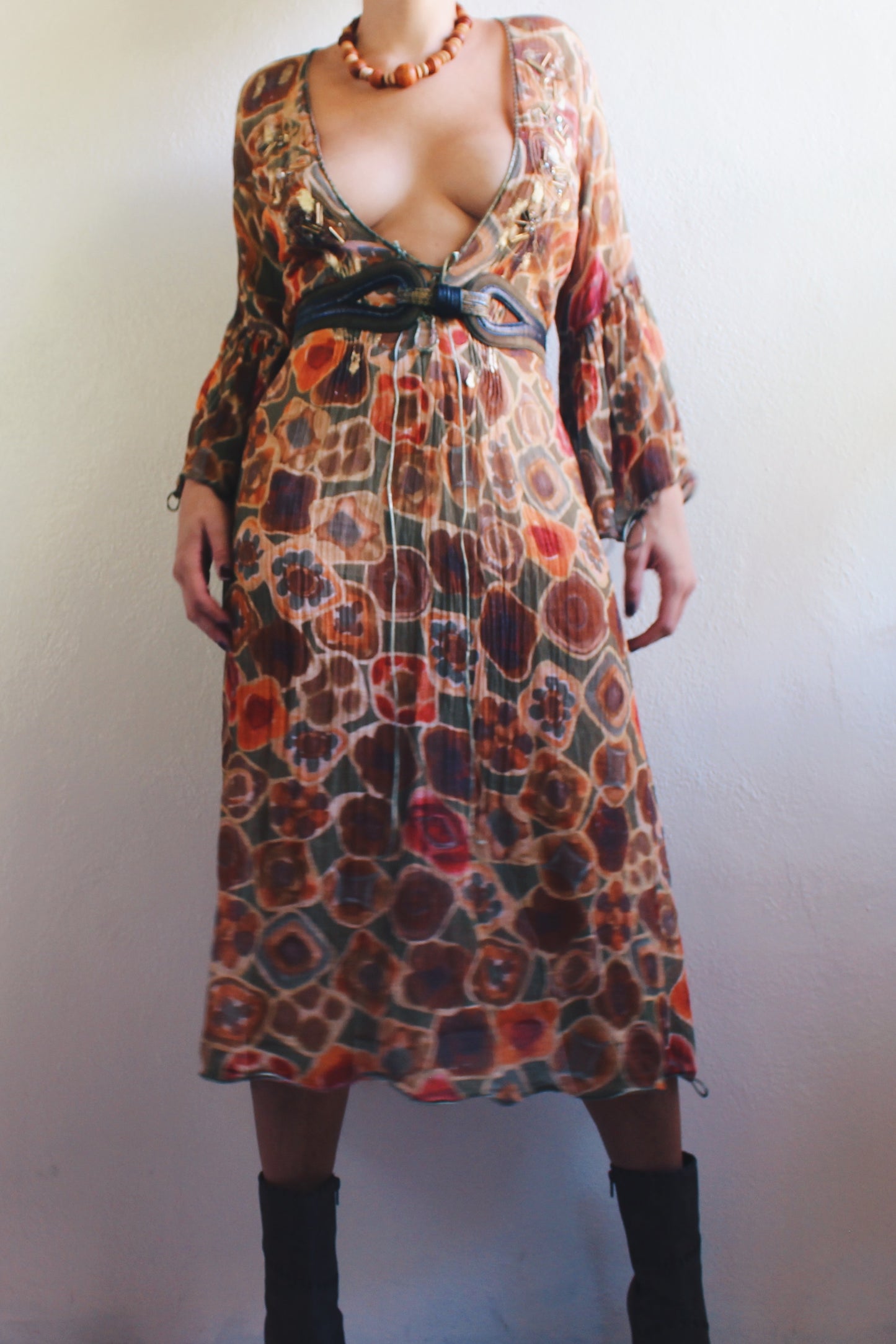 Linen bell sleeve dress / 90s whimsygoth fashion / Linen died Emamo Dress