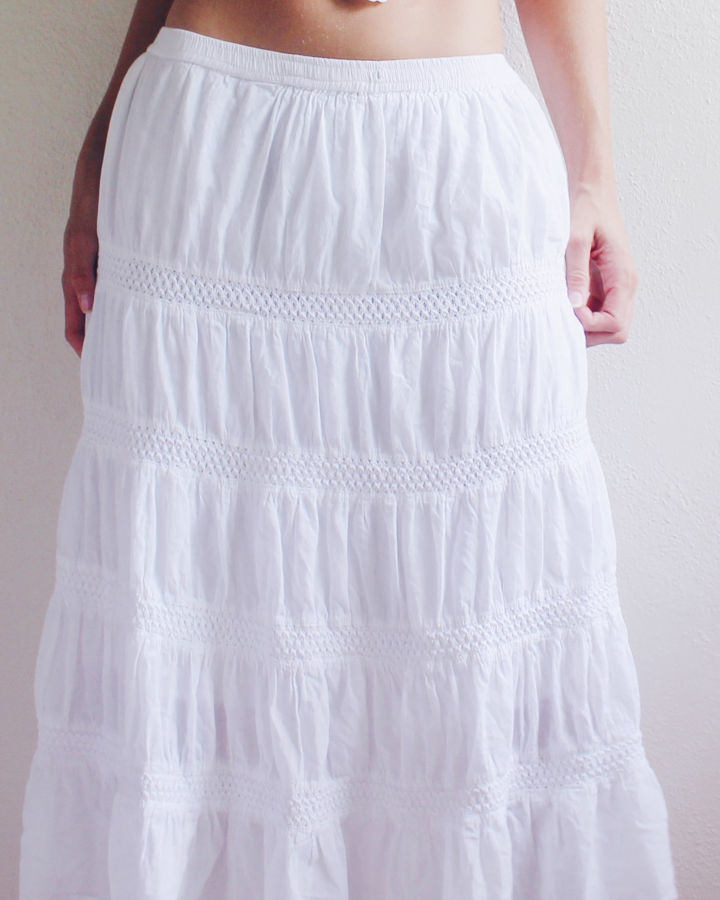 Vintage White Cotton Boho Long Panel Skirt - Countryside Hippie Style | Perfect for Summer & Fall Layering