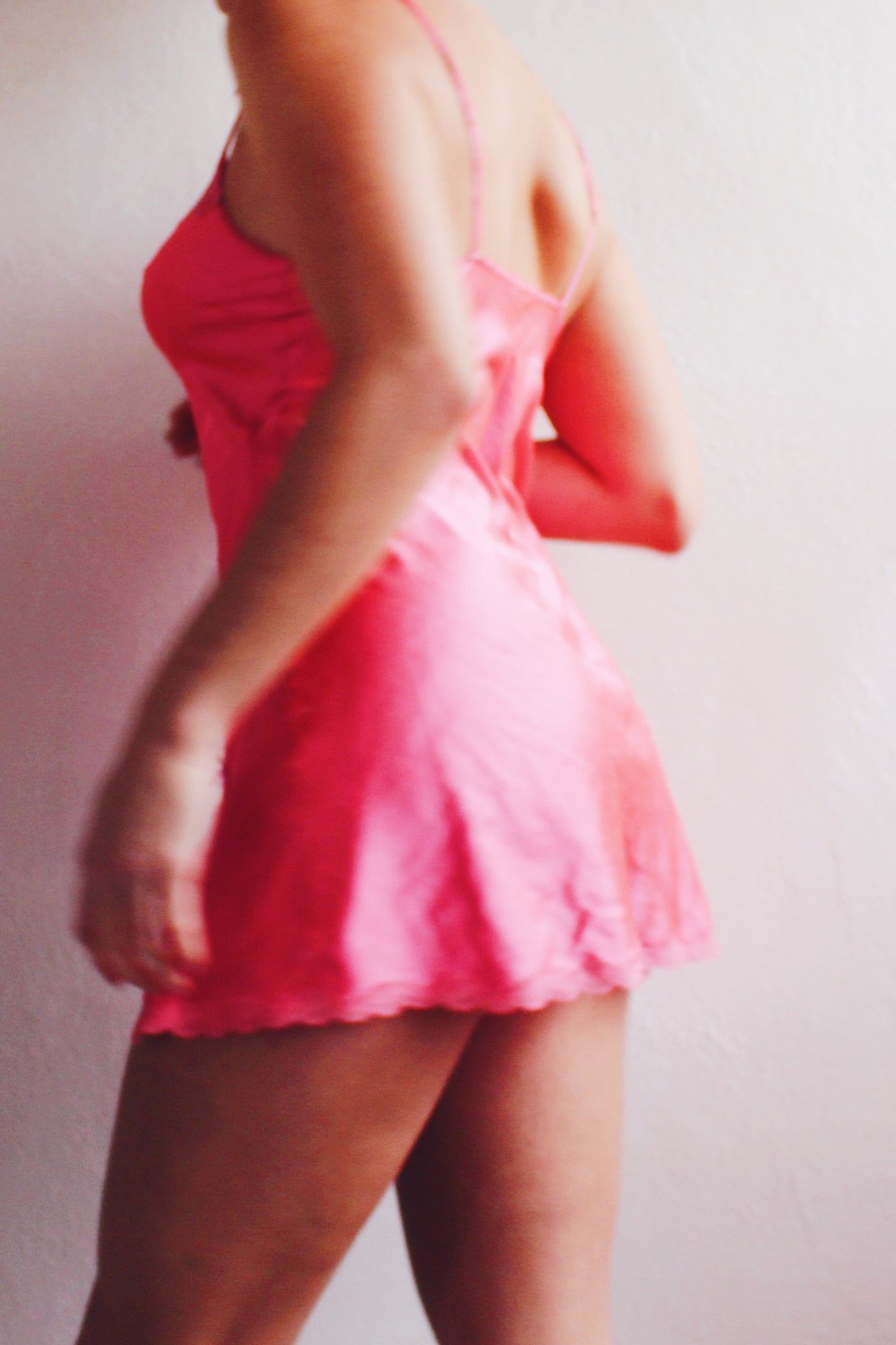 Hot Pink Valentines: Vintage Pink Lace Victorias Secret Mini Slip