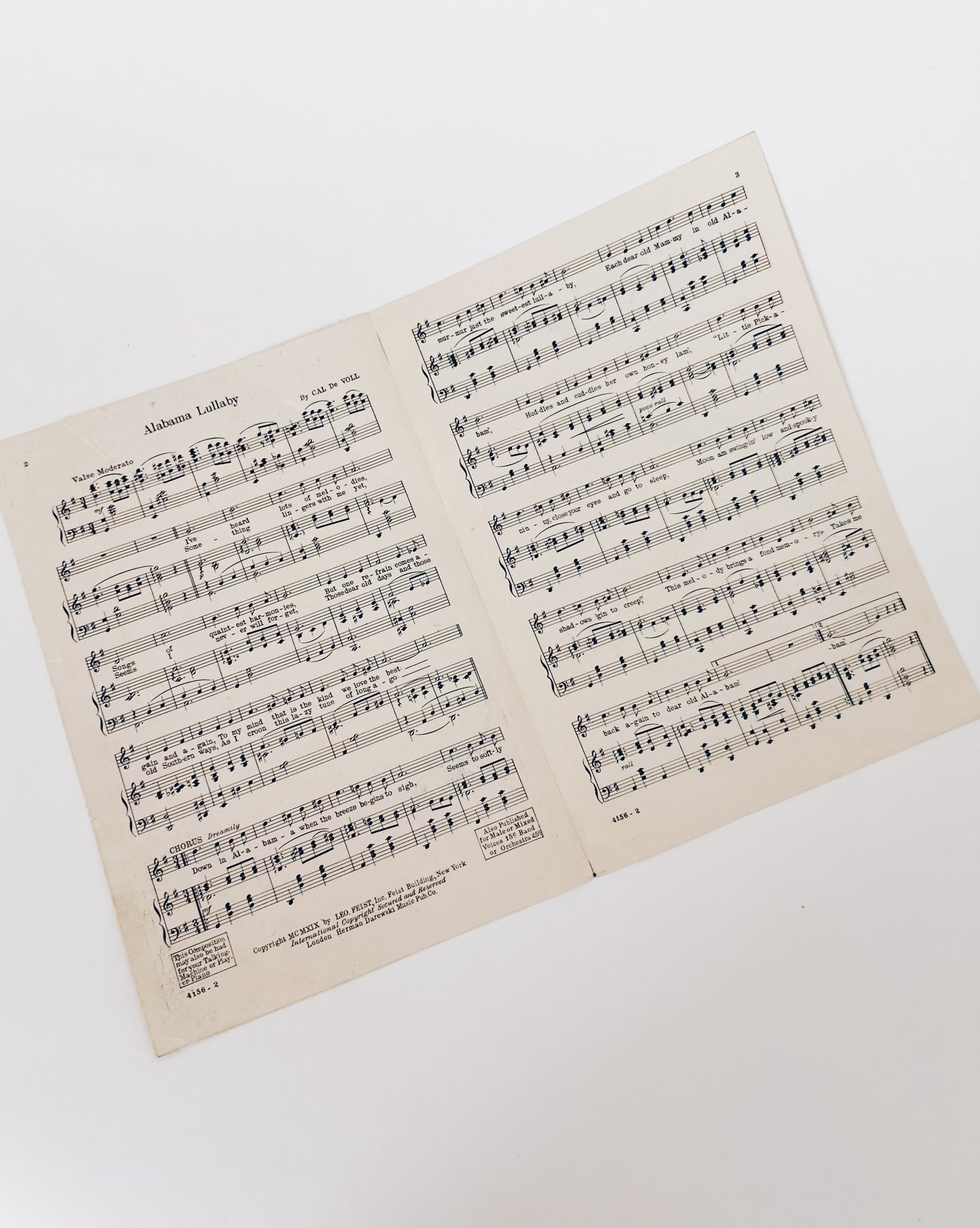 Antique Sheet Music "Alabama Lullaby" Cal DeVoll | Art Deco Bird Wall Art | 1920s Yellow Blue Illustration Decor
