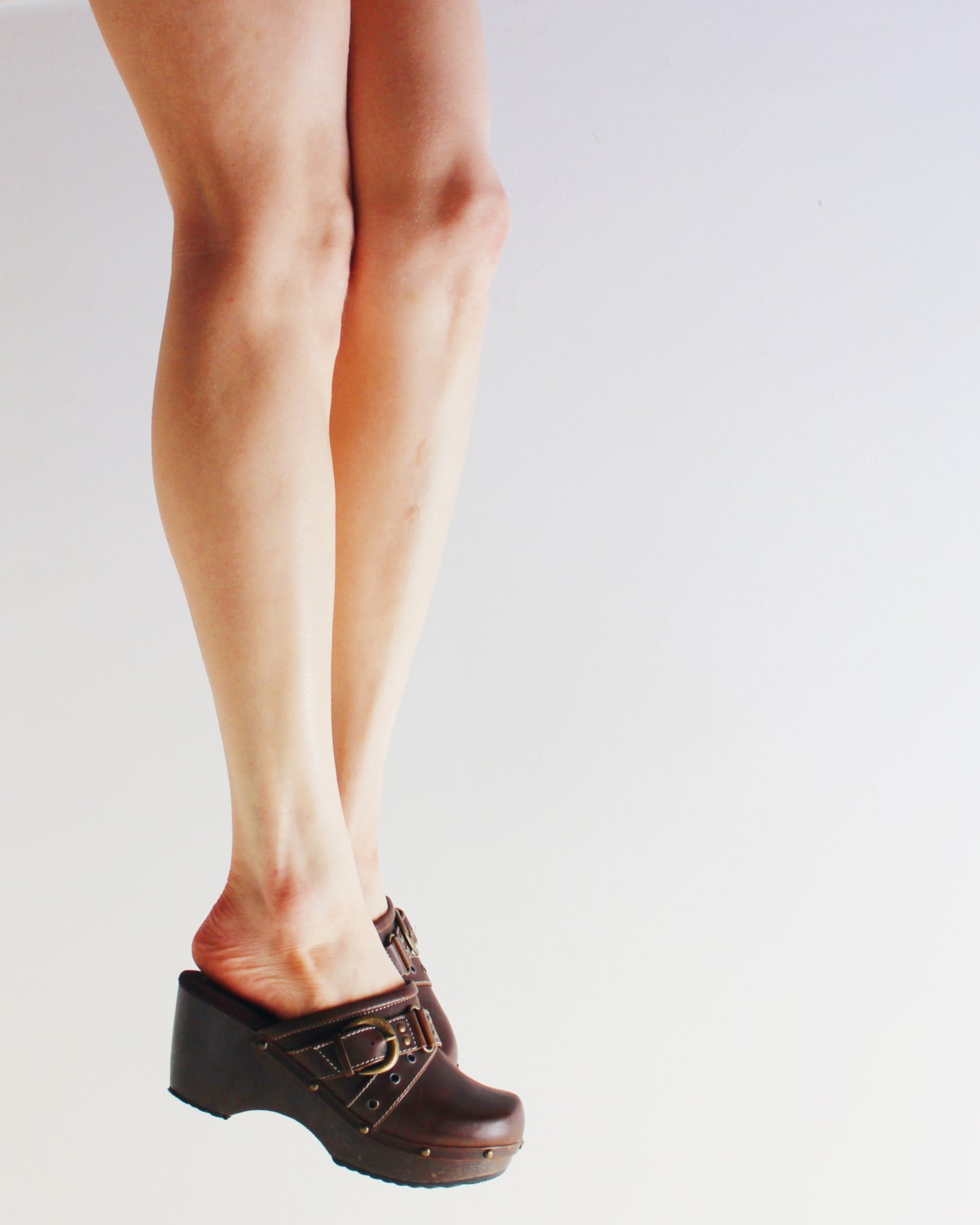 Bongo Brown Leather Chunky Clogs | Y2K Whimsigoth Hippie Style | Slip On Platform Clog Shoes