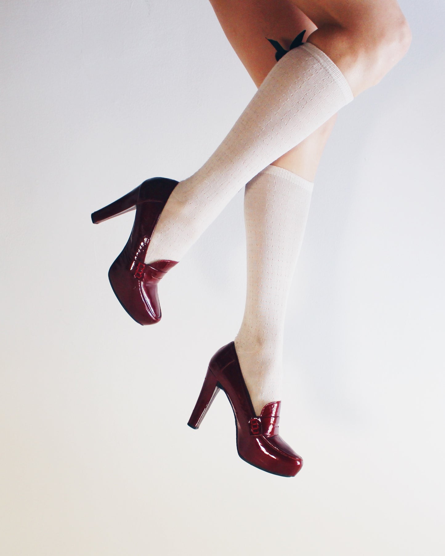 Burgundy Chunky Heeled loafers Librarian shoes with an academic corporate vibe