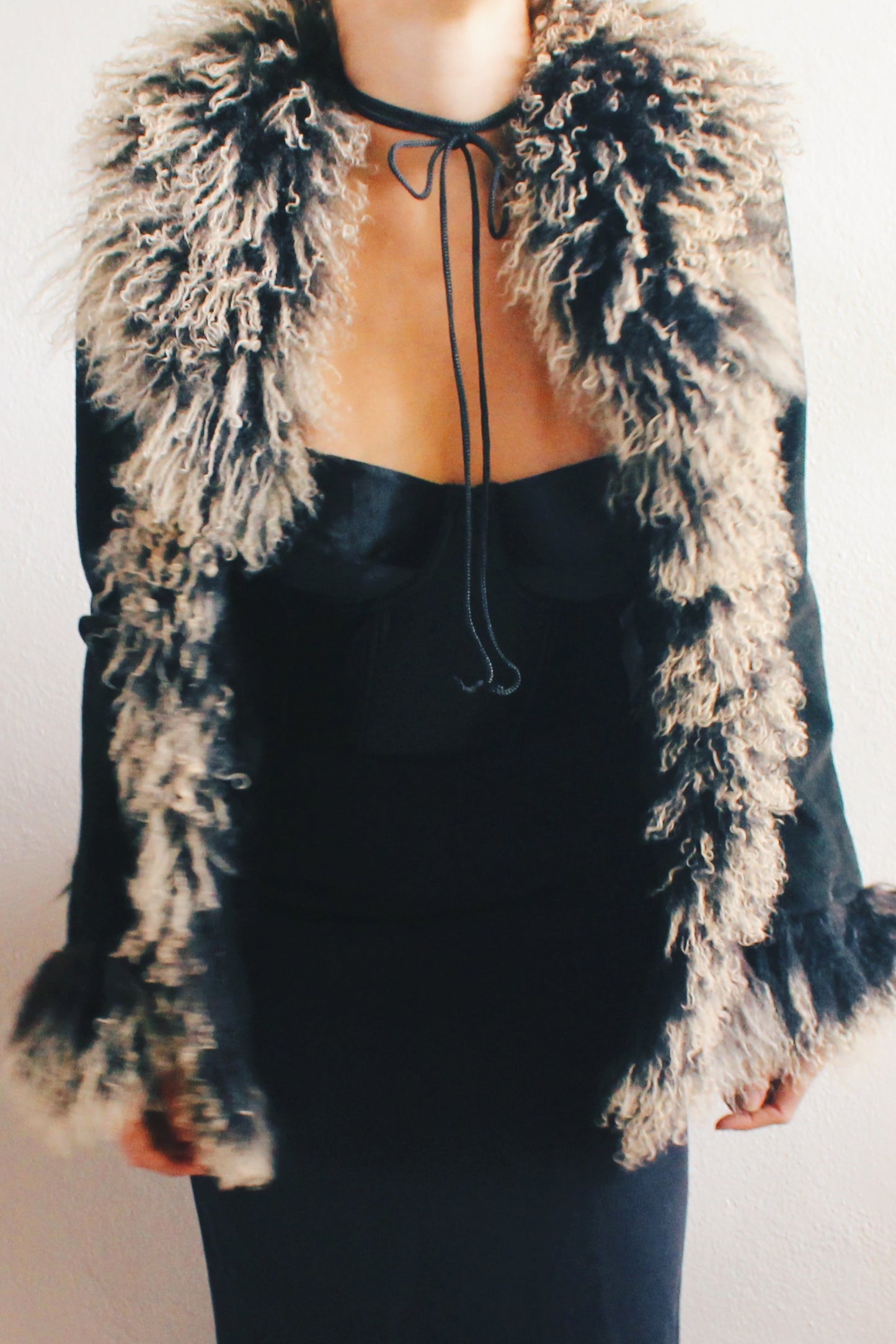 Retro Chic: Vintage Black Fur-Lined Afghan Jacket - Your Whimsygoth Dream!