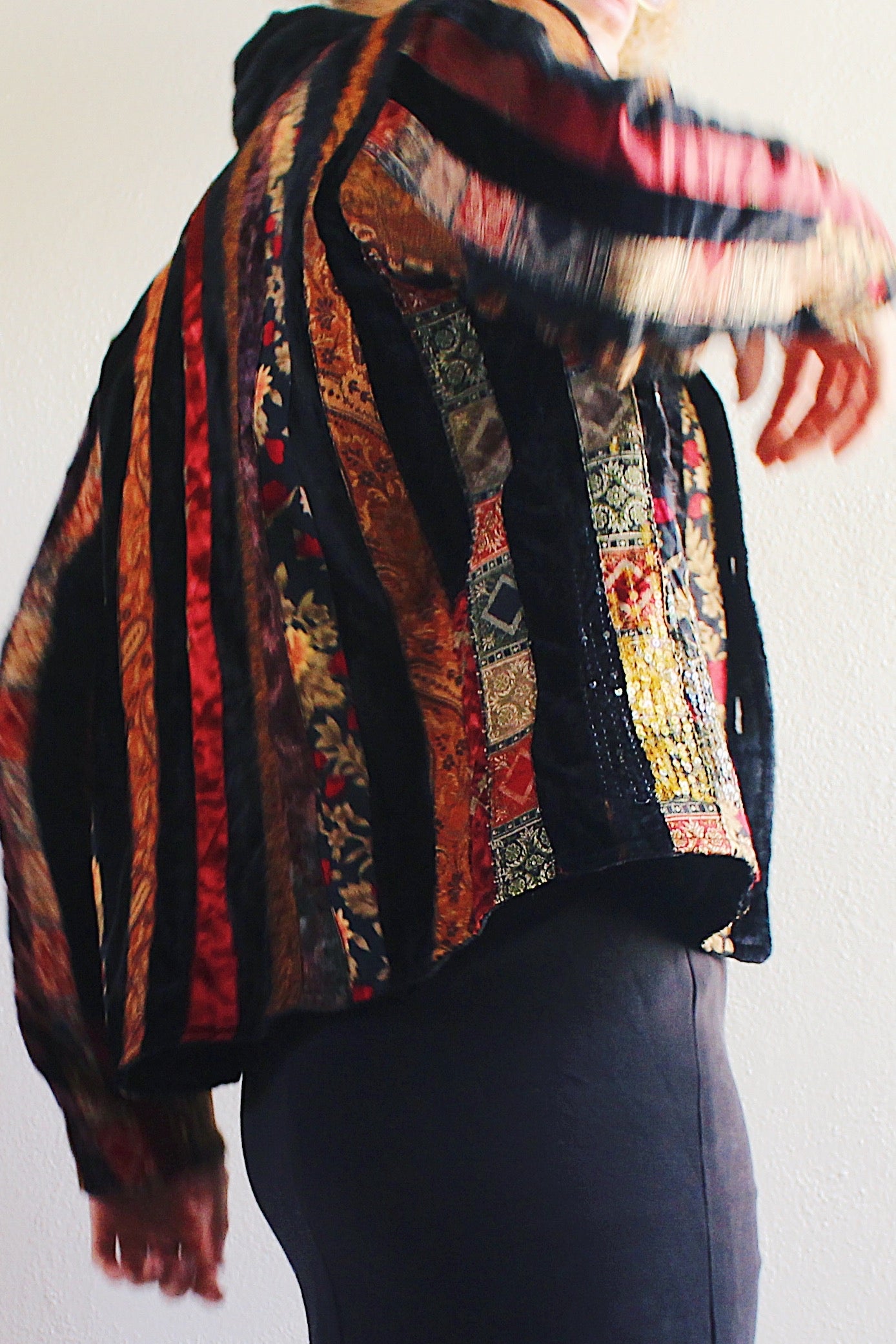 Vintage Black Velvet Patchwork Jacket - 90s Grunge WhimsyGoth Style