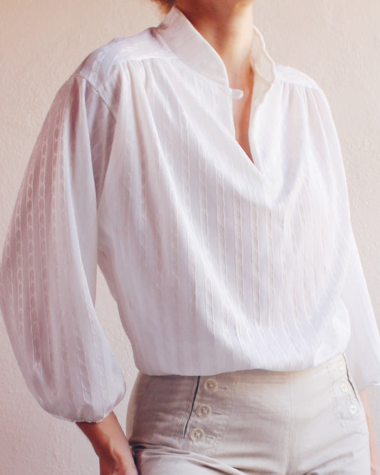 Vintage 1980s Ivory Striped Peasant Tunic – Lightweight Renaissance Faire Blouse