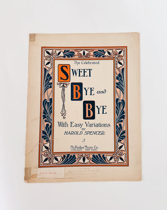 Antique Sheet Music "Sweet Bye and Bye" Harold Spencer | Vintage Piano Wall Art | Victorian Home Decor | Easy Variations