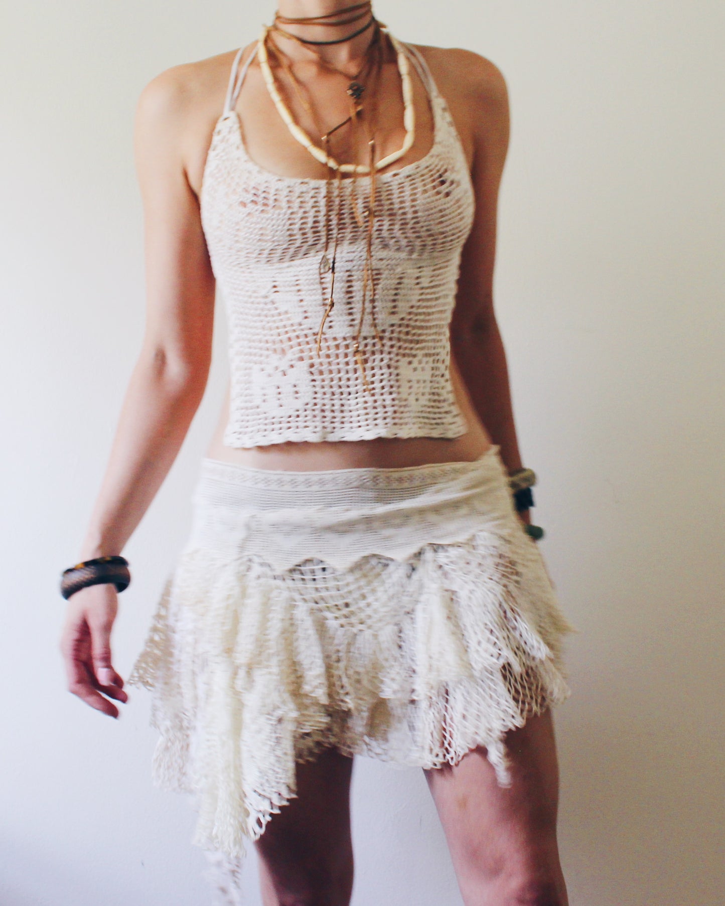 Upcycled Vintage Doily Mini Skirt | Drop Waist Y2K Boho Style | Handmade Eclectic Lace Skirt