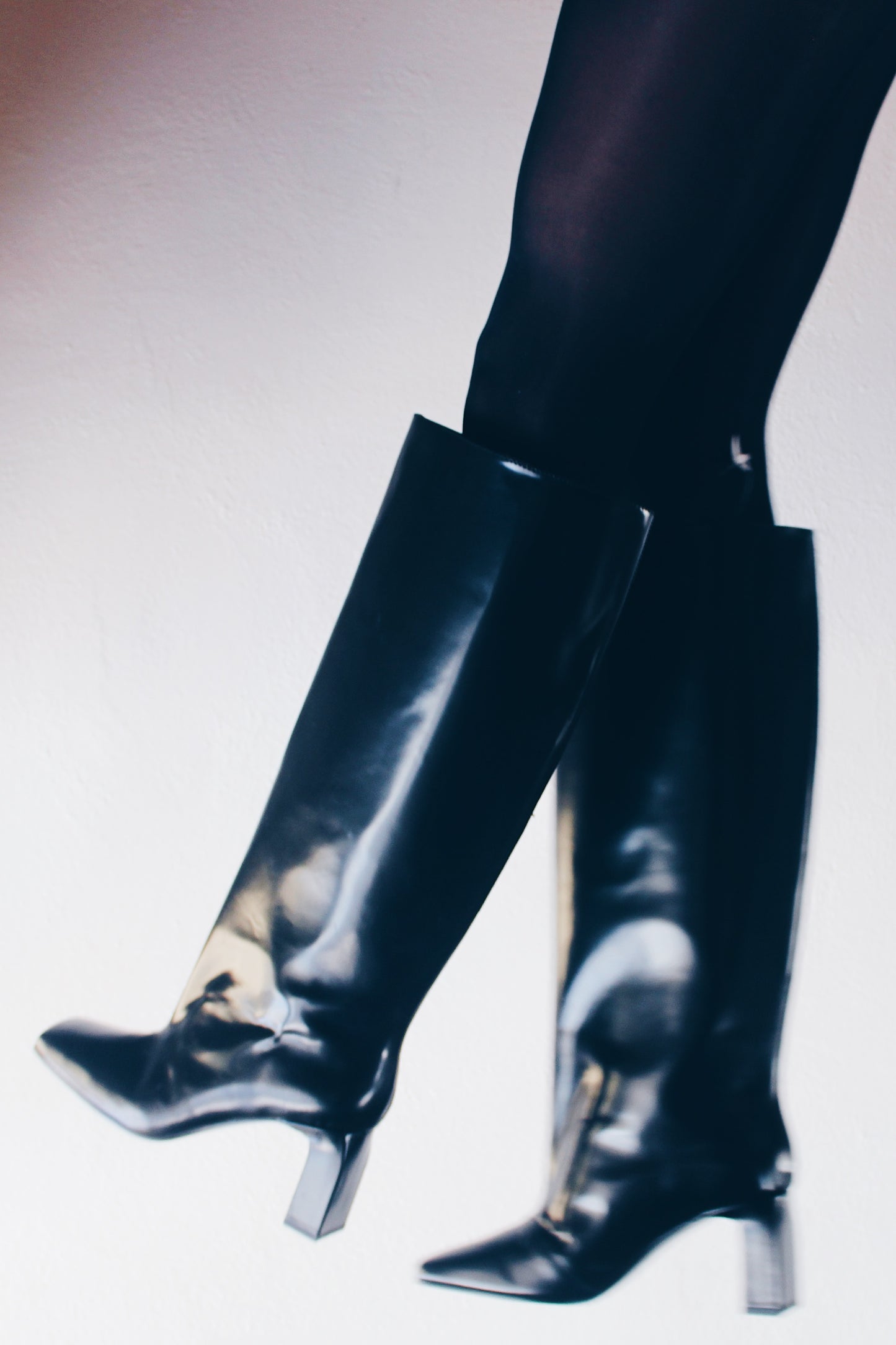 Contemporary Square Toe: High Shaft Leather-Heeled Boots - Knee High Wide Boots