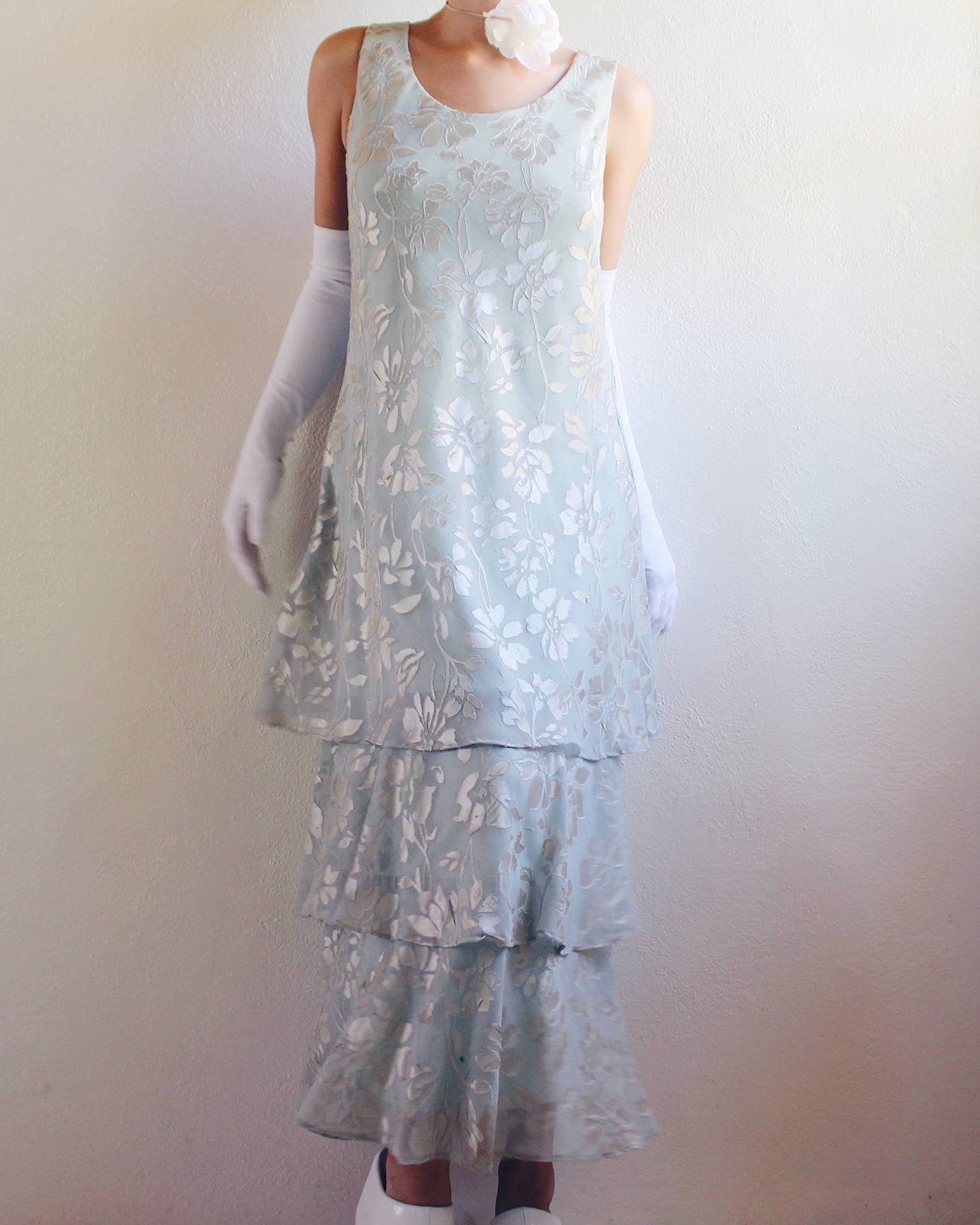 Vintage 90s Light Green Tiered Floral Maxi Dress – Ethereal Spring Cottagecore Fairycore Gown