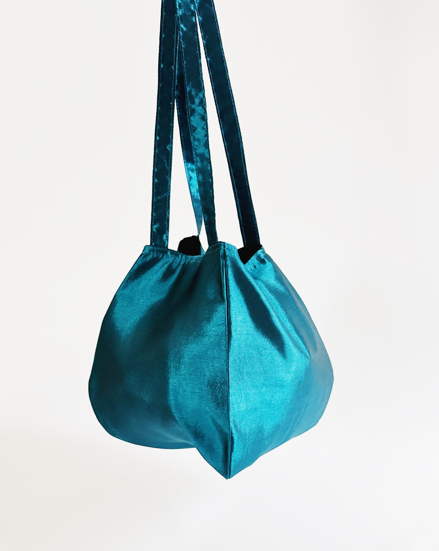 Teal Geometric Teardrop Purse – East Asian Botanical Print Statement Bag
