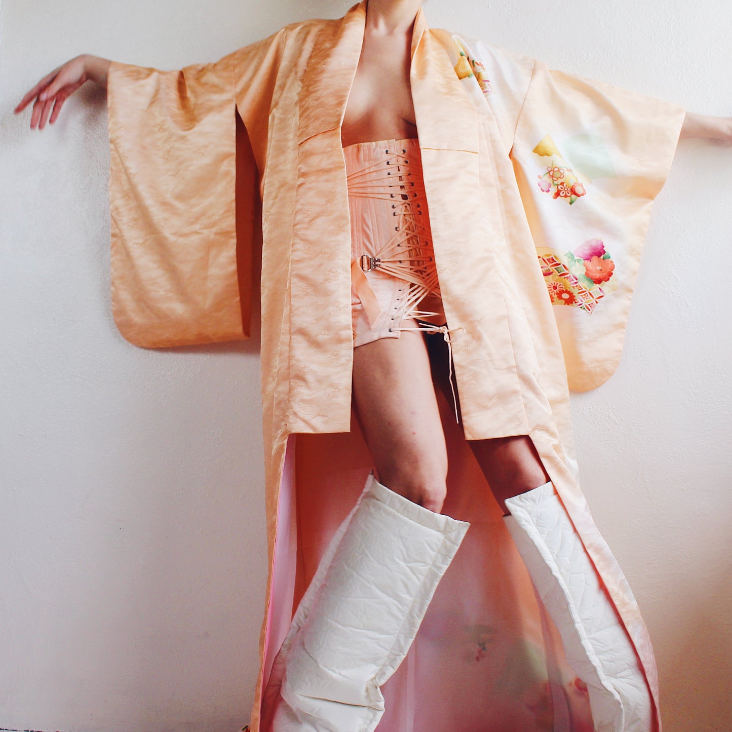 Vintage Peach Japanese Kimono - Kawaii Cute Romantic Spring Blossom