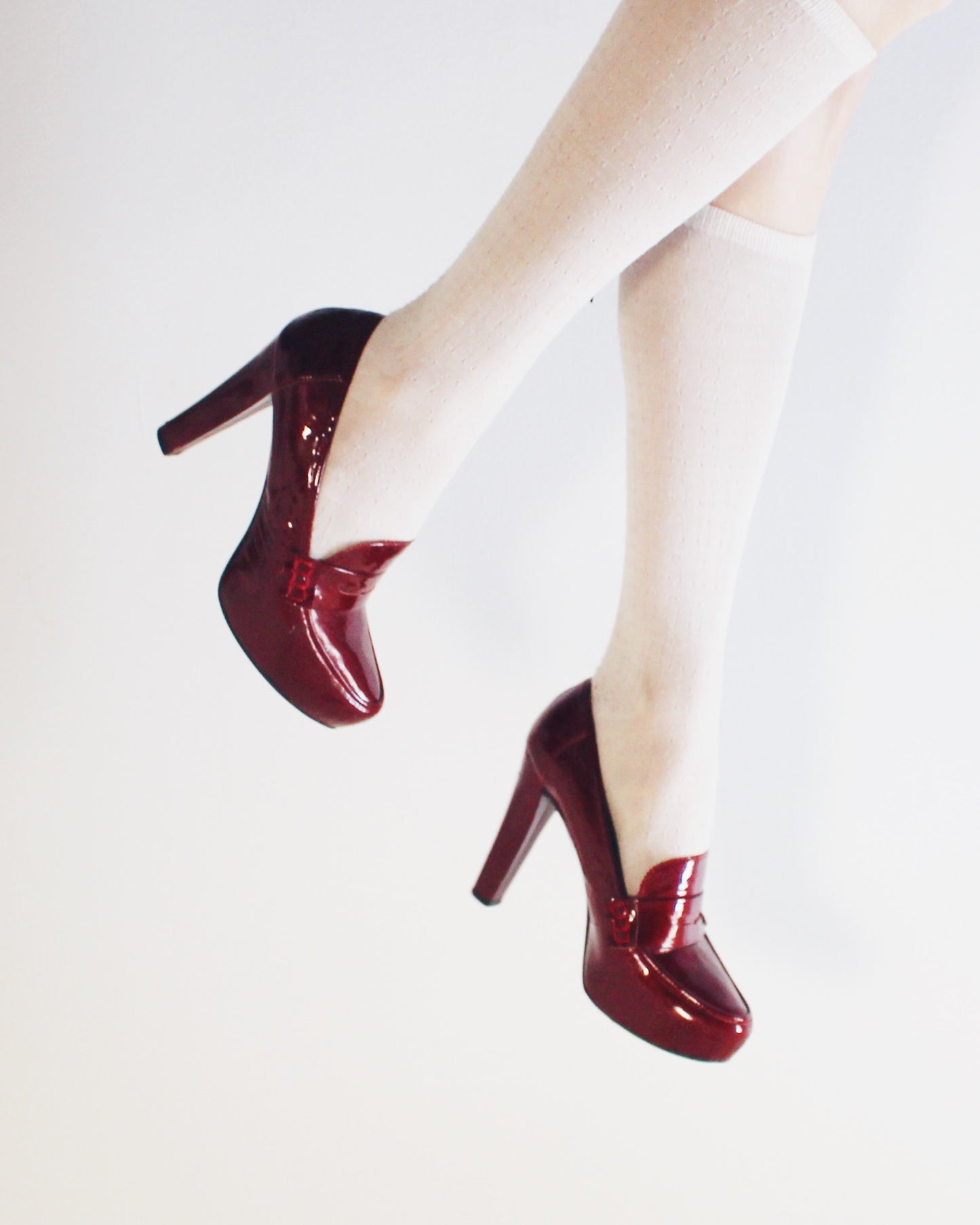 Burgundy Chunky Heeled loafers Librarian shoes with an academic corporate vibe