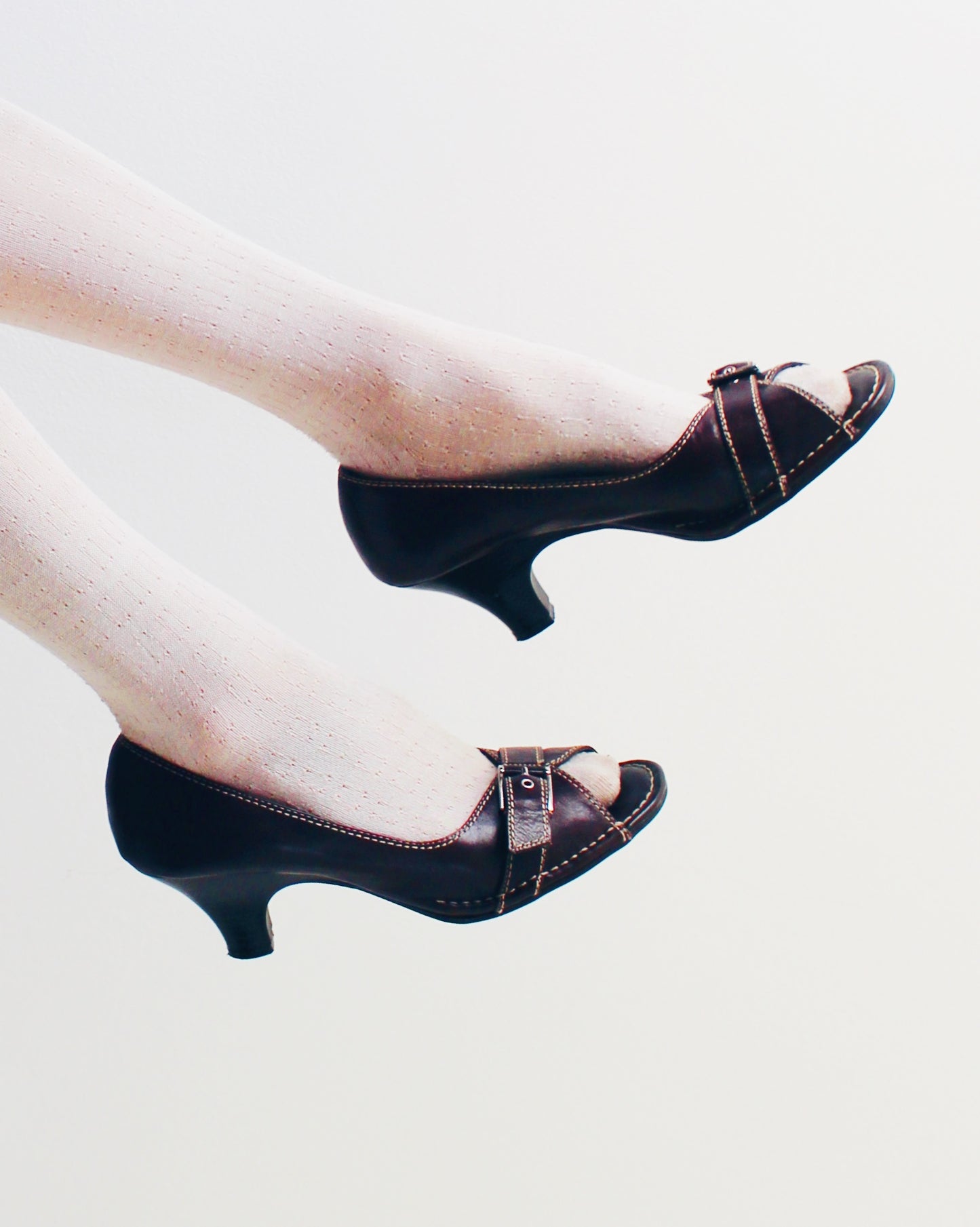 Aerosoles Chocolate Brown Peep Toe Kitten Heels | Academic Coquette Buckle Detail | High Quality Leather