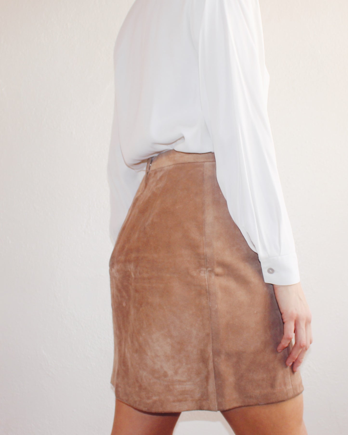 High Waisted Tan Leather Skirt – Vintage Minimalist Chic, Dress Up or Layer