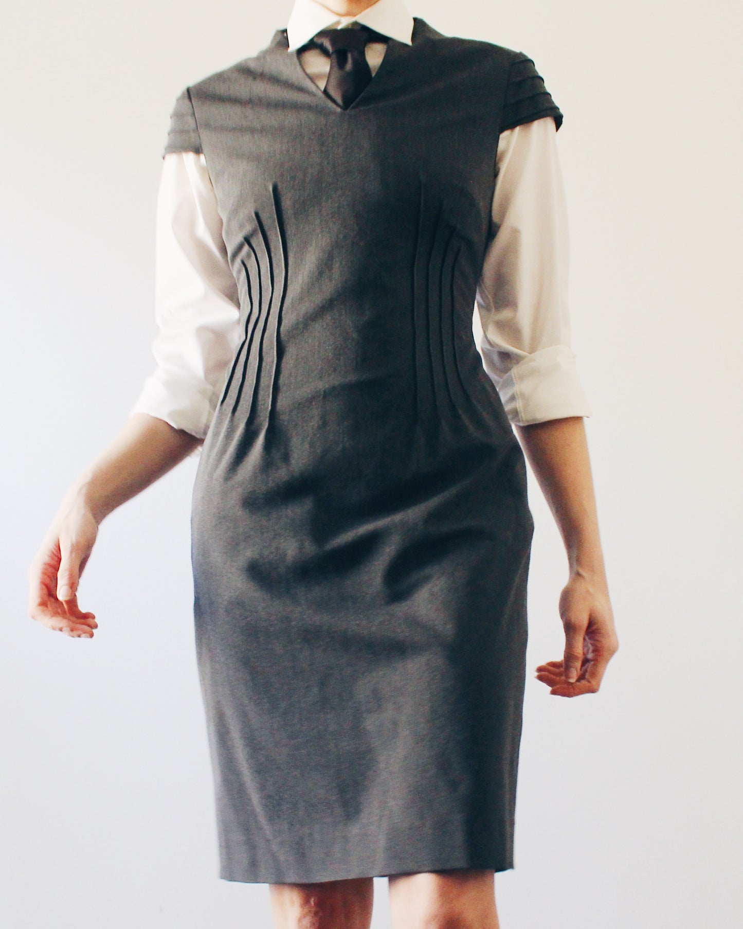 Office Layering Dress Gray Work Dress Professional Office Sheath Dress Short Sleeve Semi Formal Business Casual