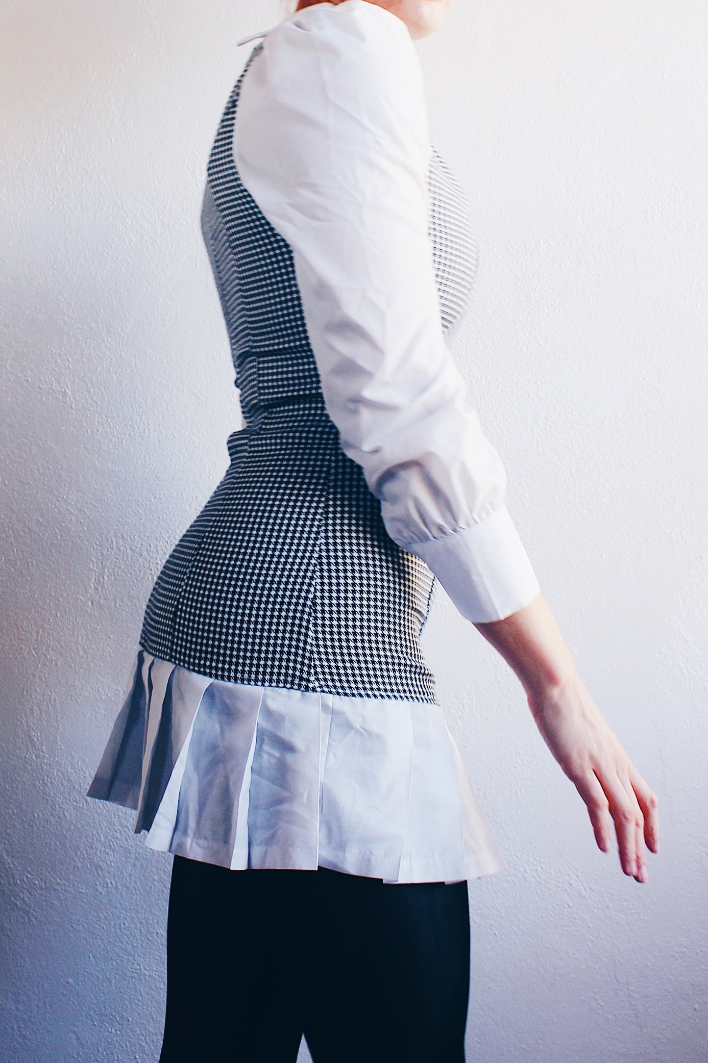 Dark Academia Elegance: Houndstooth Drop Waist Minidress - Classic Charm with a Modern Twist!