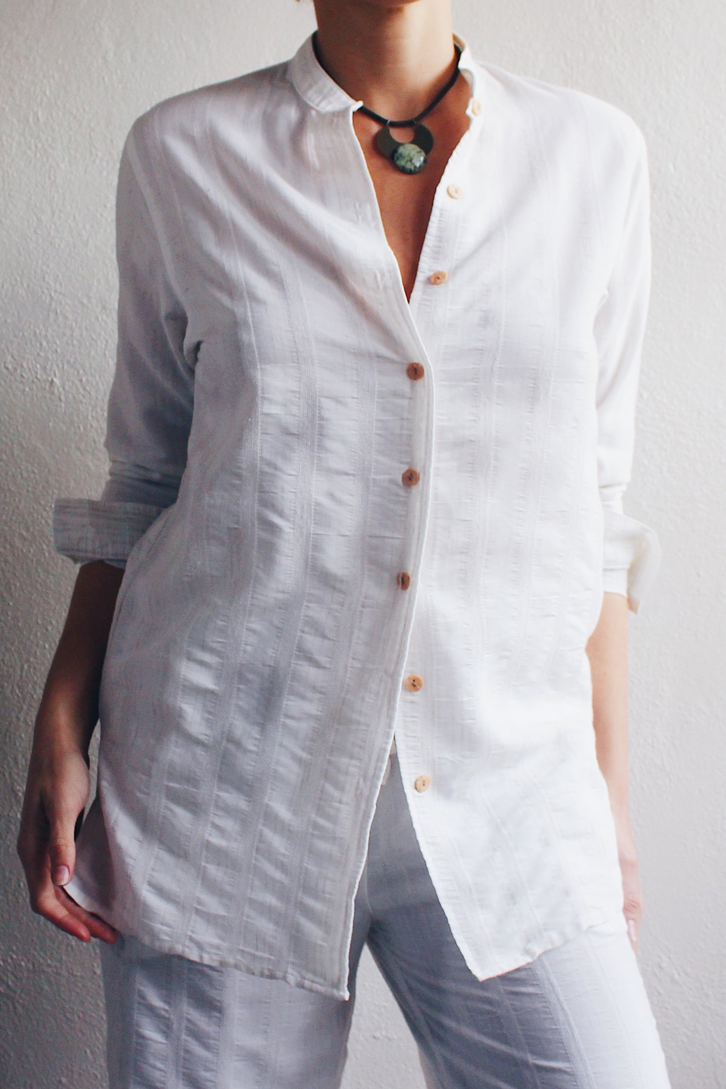 Vintage Beauty Minimalism: White Oat Bliss in Rayon-Linen Blend Matching Set!