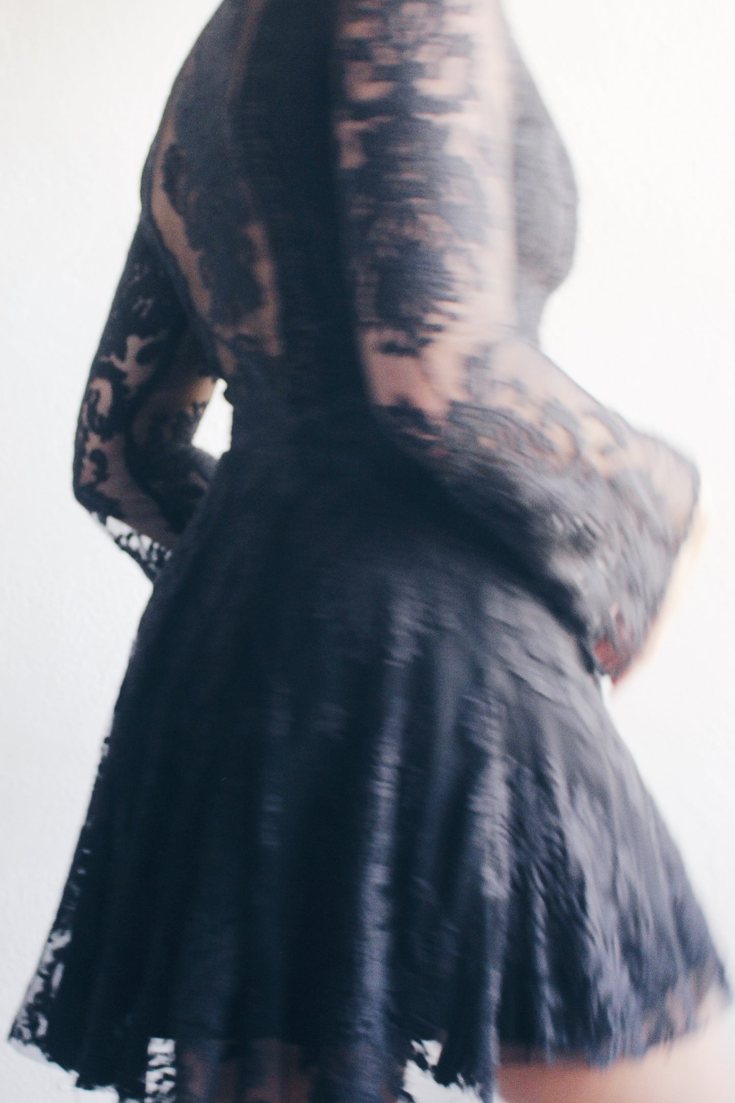 Ethereal Elegance: Vintage Black Lace Bell Sleeve Dress for Your Dark Victorian Dreams