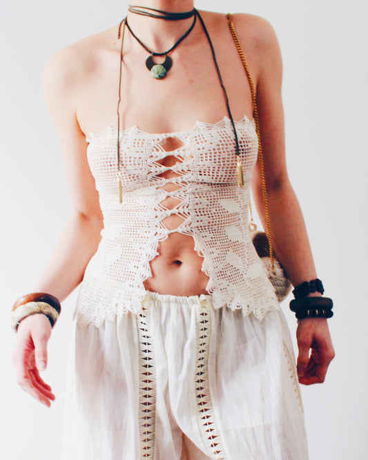 Crochet Couture: Upcycled Doily Crop Top - Reworked vintage - Coachella outfit