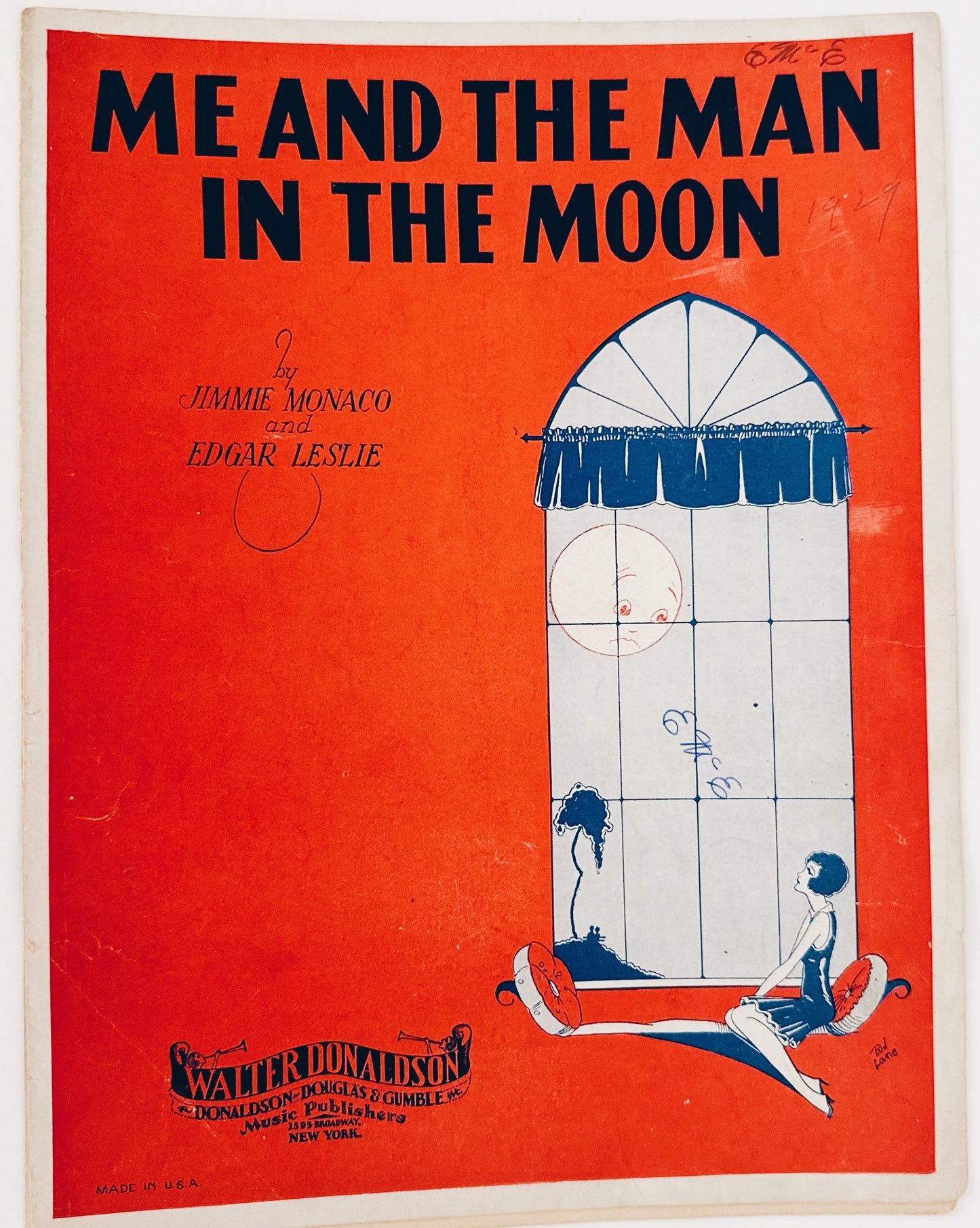 Antique Sheet Music "Me and the Man in the Moon" | Art Deco Celestial Wall Art | 1920s Moon Illustration Decor