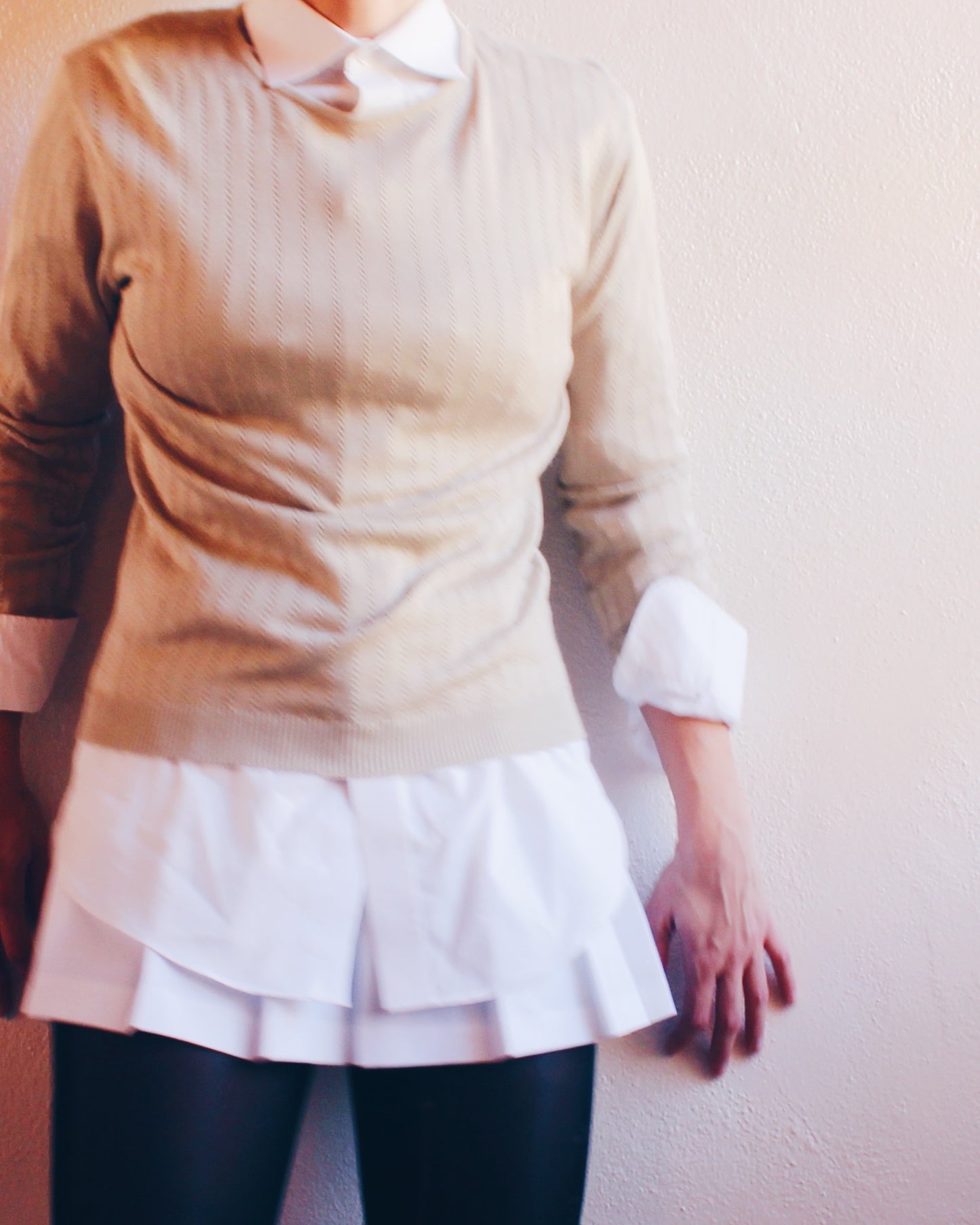 Vintage Silk Talbots Beige Knit Sweater – Minimalist Academic Style Layering Top
