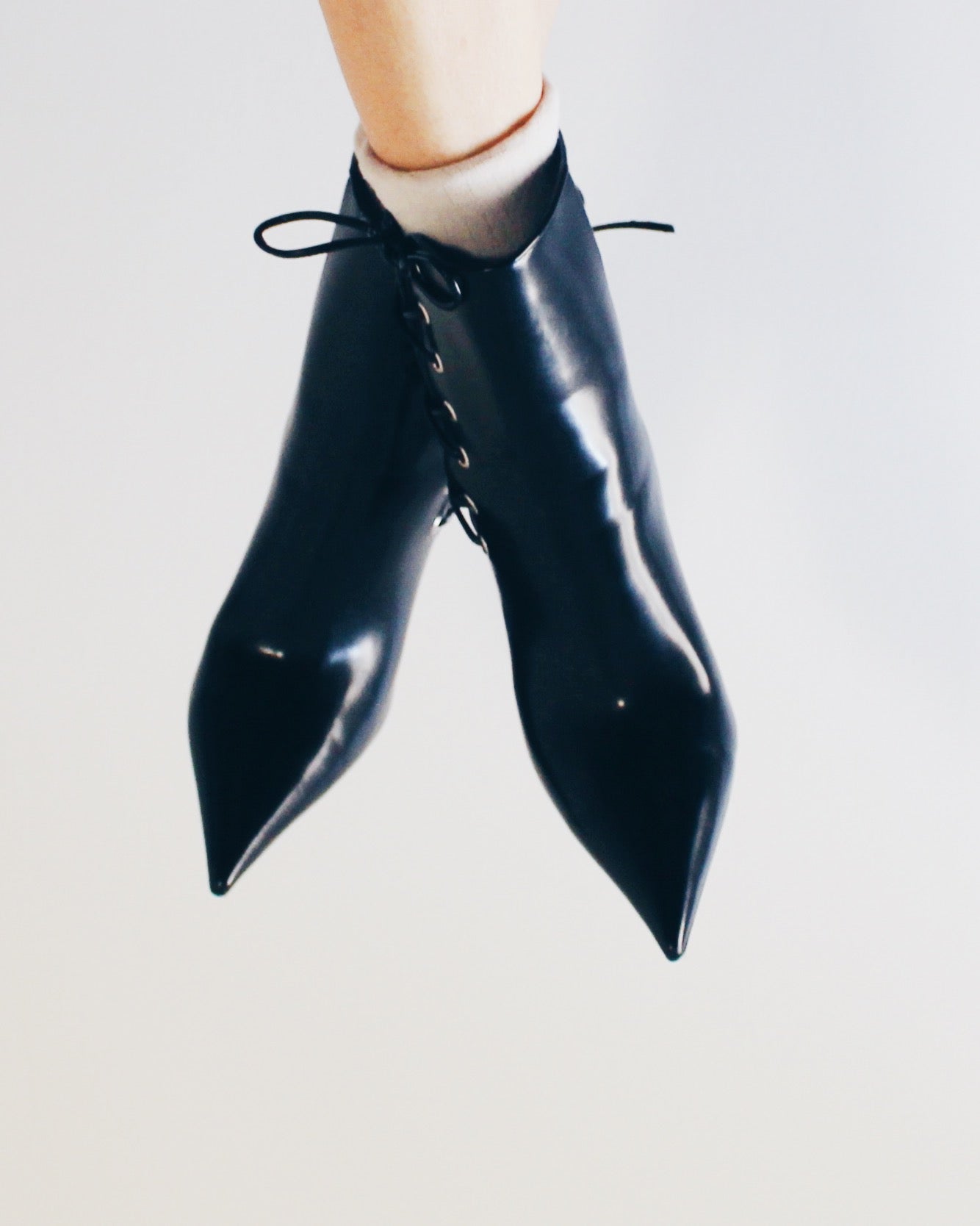 H&M Lace up Y2K Pointed Toe Stiletto Boots – Vintage Black Leather Ankle Boots | Early 2000s Iconic Heels