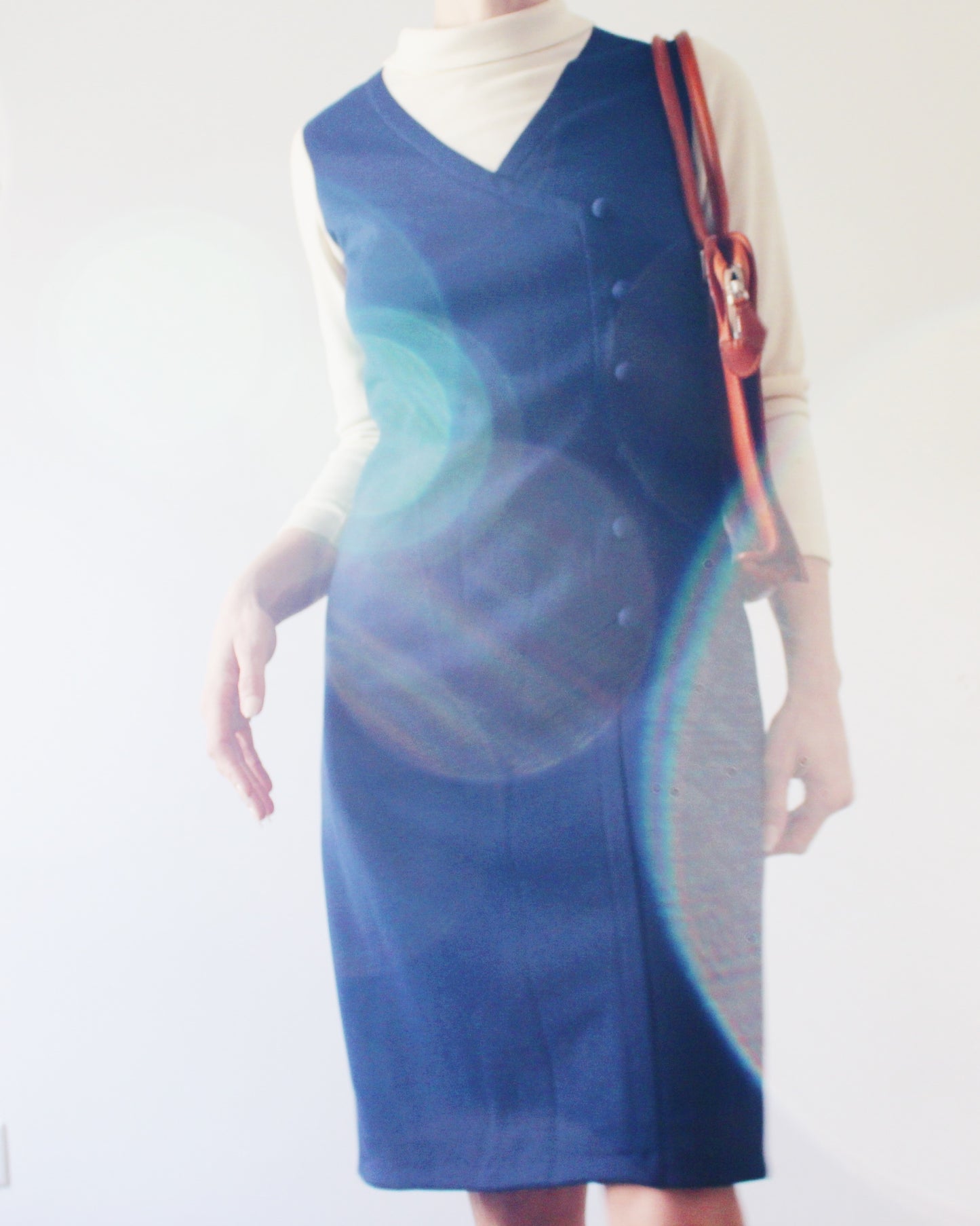 Vintage 1970s Navy & Ivory Pinafore Dress – Mod Knit Minimalist Academic Style