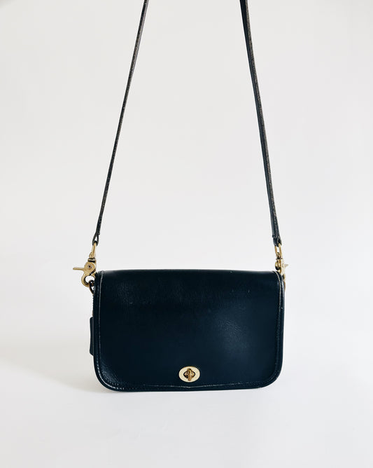 Vintage Coach Black Patent Leather Crossbody – 90s Minimalist Chic Bag