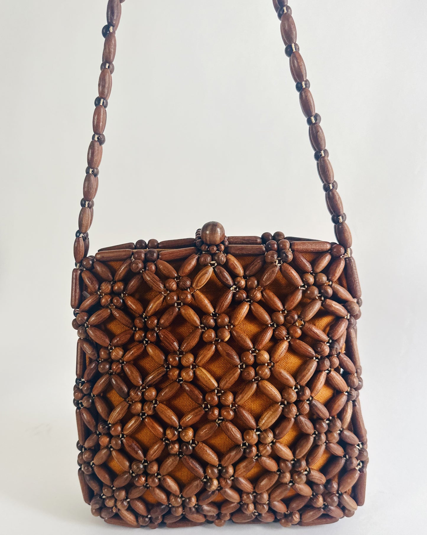 Vintage 90s Wooden Beaded Purse – Small Structured Summer Whimsygoth Boho Bag