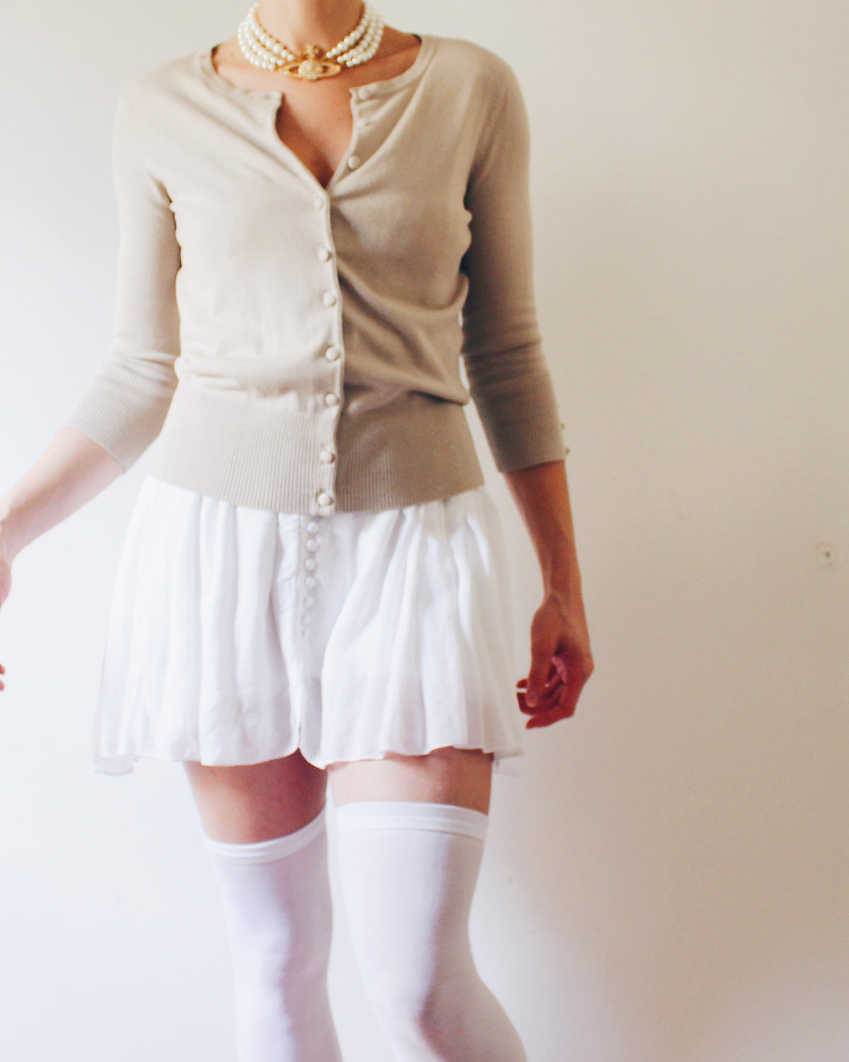Audrey and Grace Beige Button Up Cardigan, Preppy Minimalist Academic Style, Neutral Layering Piece, Dark Academia