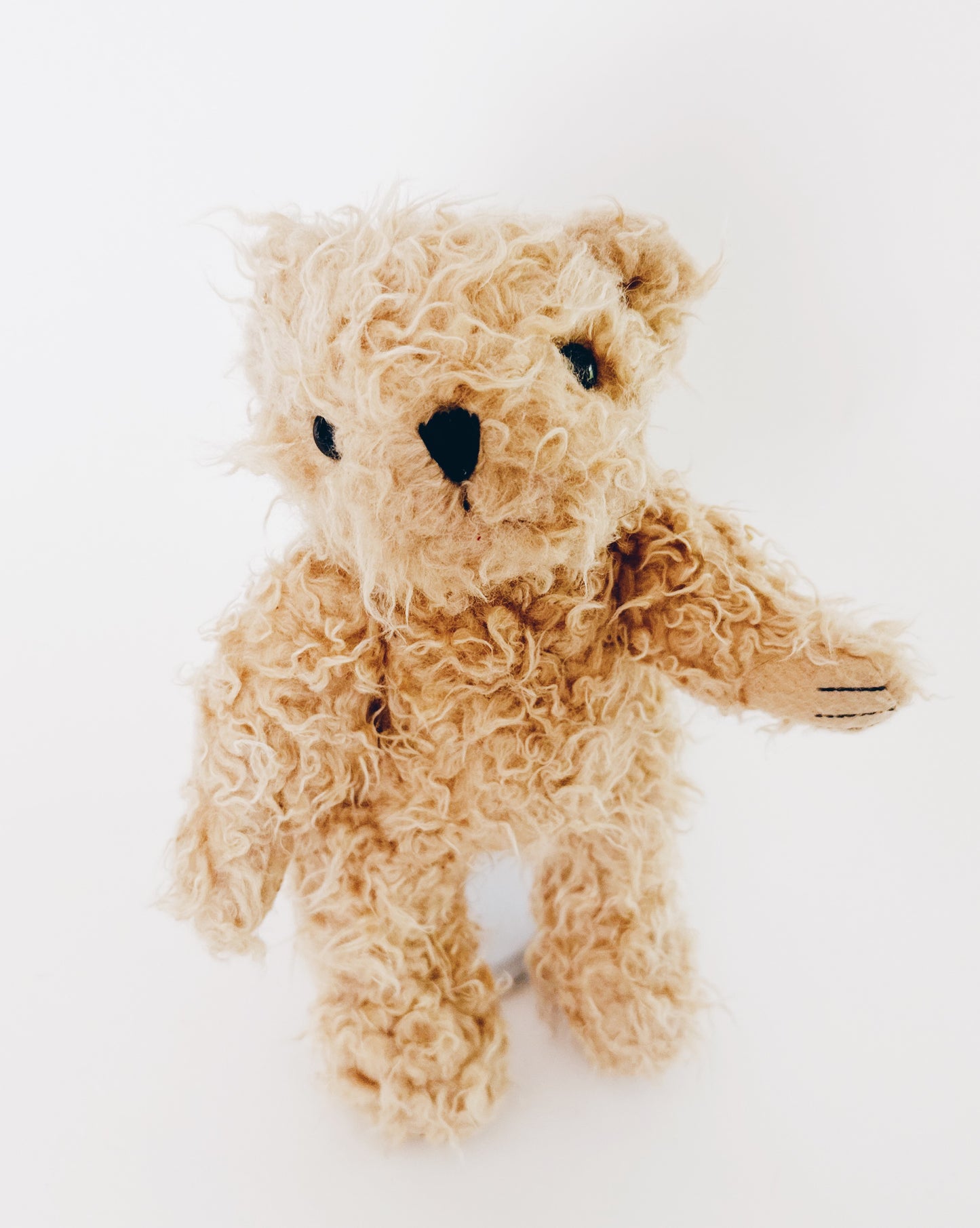 Antique Vintage Teddy Bear | Curly Hair & Charming Crooked Eyes | Unconventional Fashion Accessory & Collectible