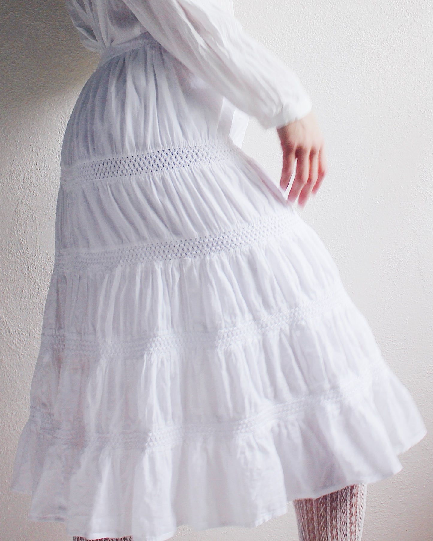 Vintage White Cotton Boho Long Panel Skirt - Countryside Hippie Style | Perfect for Summer & Fall Layering