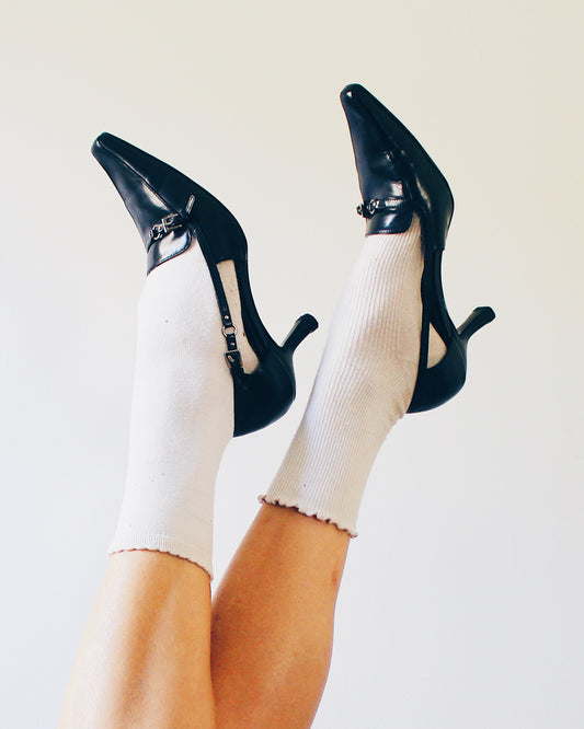 Vintage Liz Claiborne Iflex Black Loafer‑Style Kitten Heels – 90s Office Chic Pumps