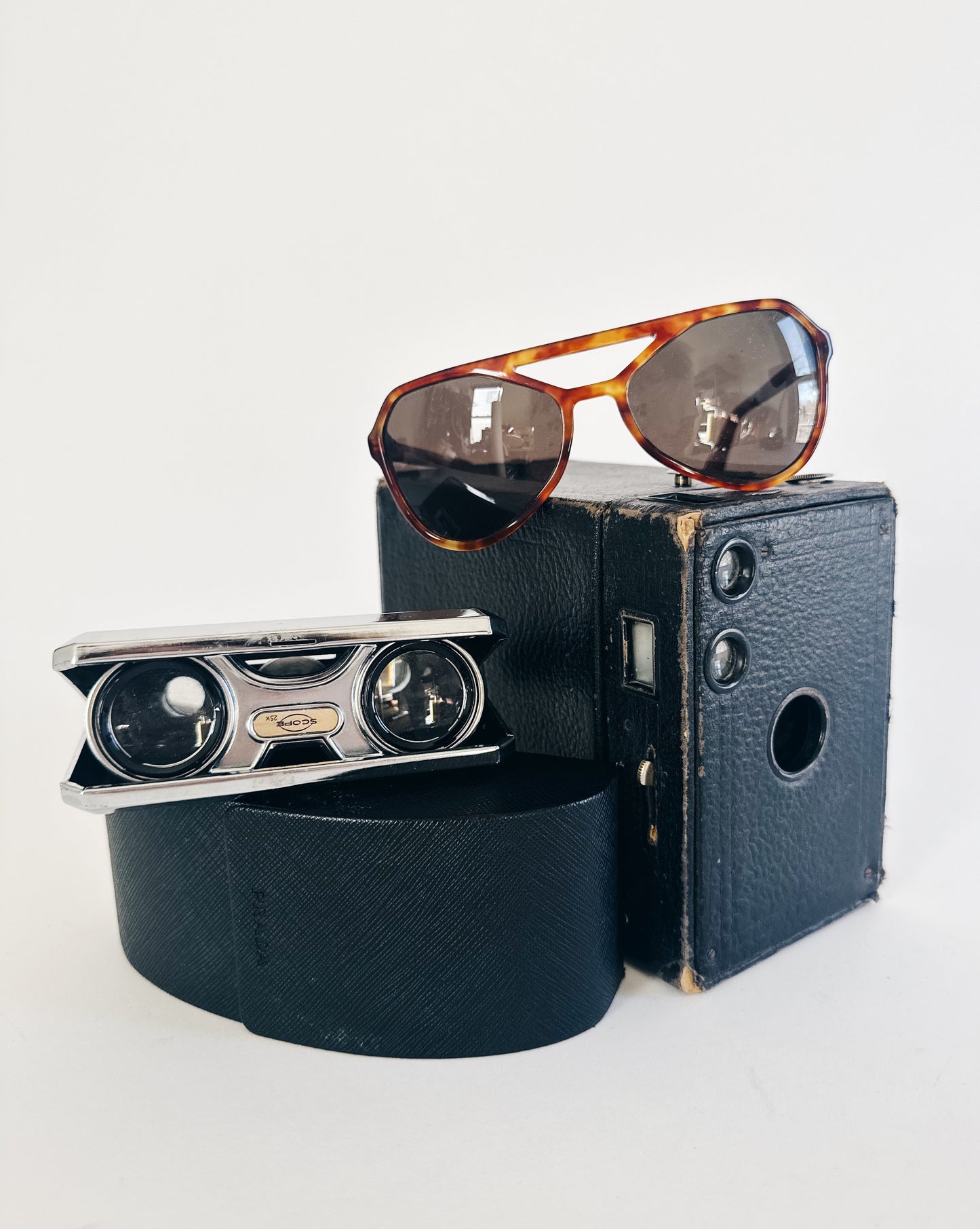 Vintage Prada Tortoise Shell Sunglasses – 70s Inspired Brown Designer Shades with Leather Case
