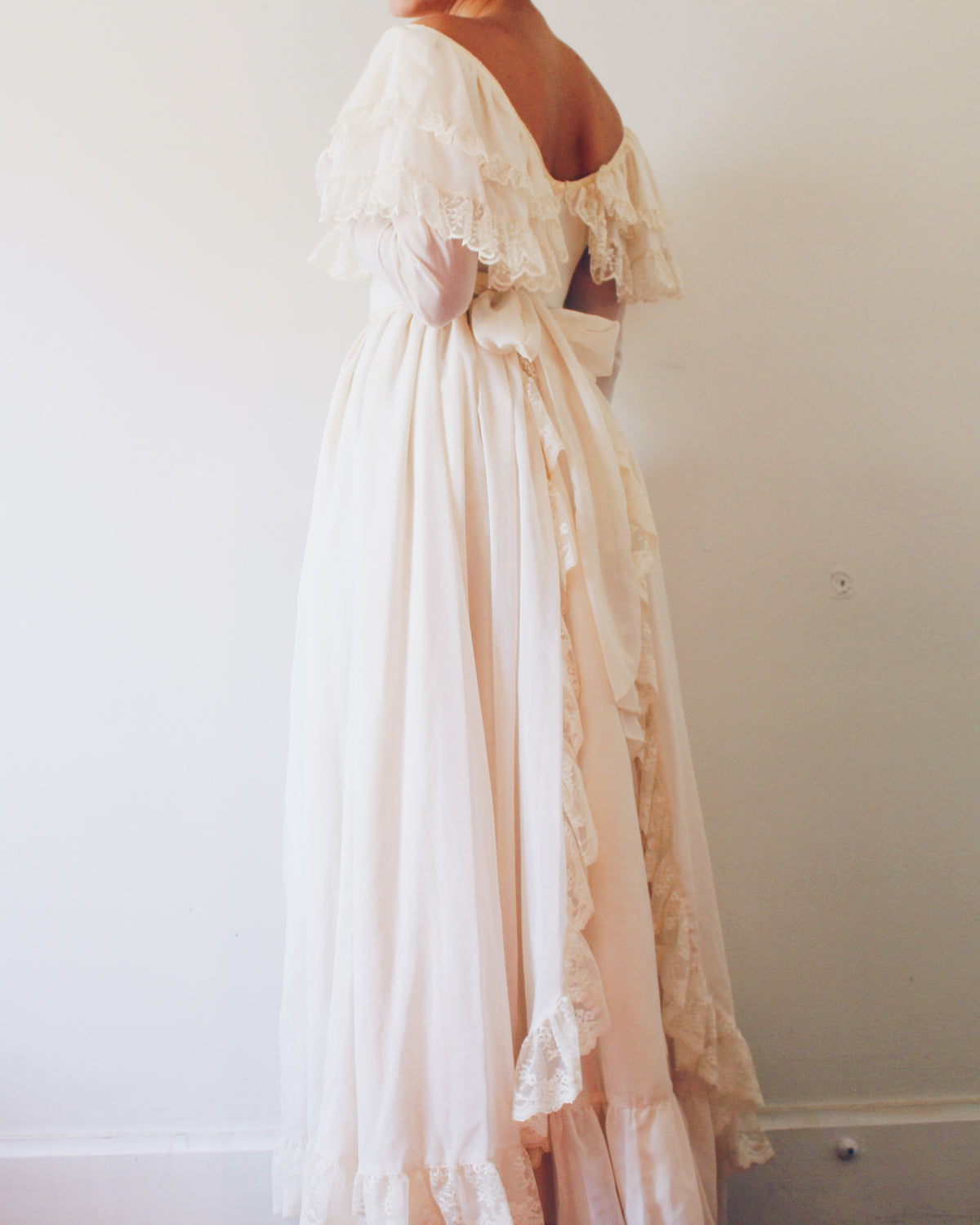 Vintage 70s Gunne Sax Cream Lace Wedding Dress, Layered Bertha Collar, Romantic Renaissance Gown, Soft Goth Bridal Victorian Edwardian