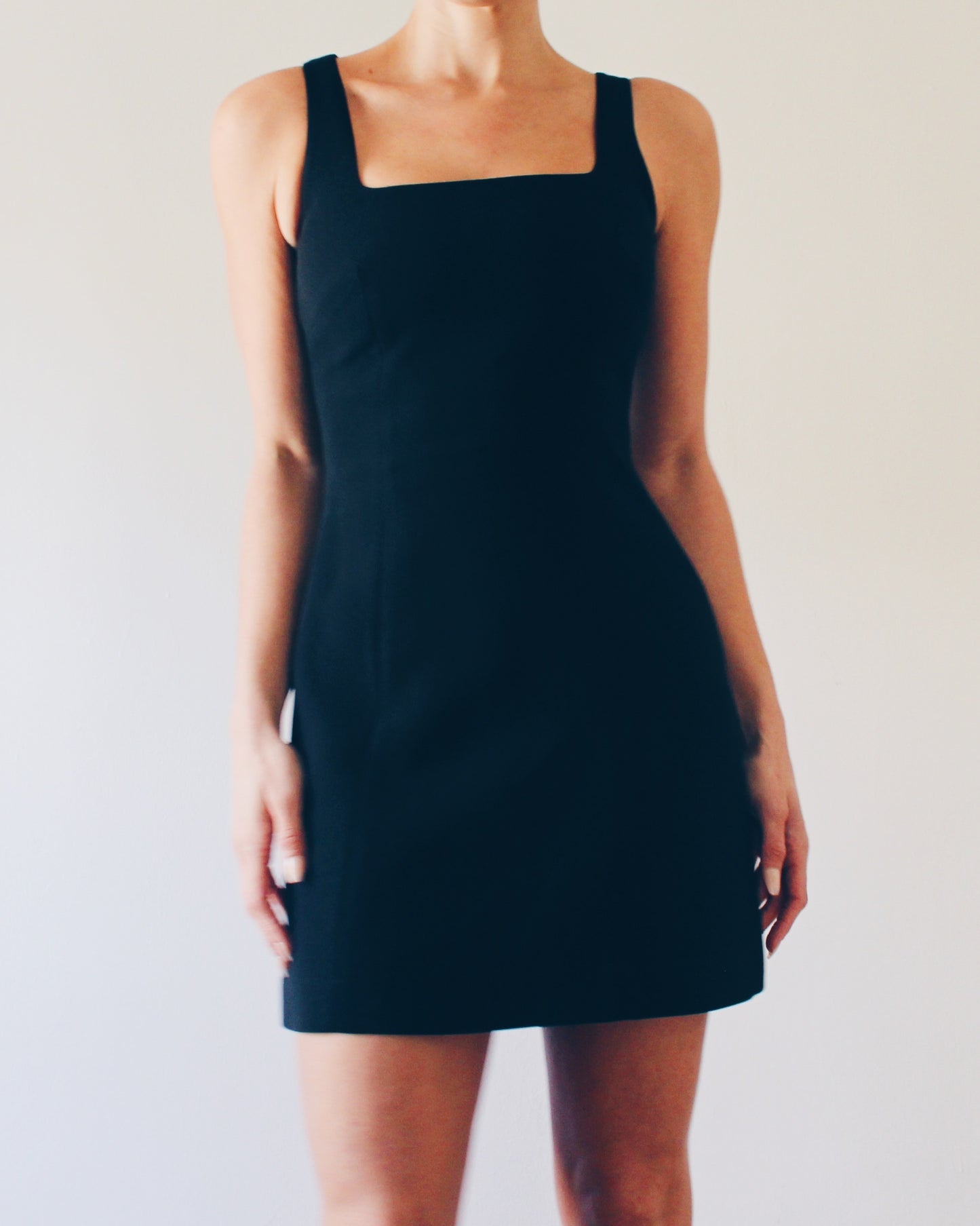 Vintage Bebe Late‑90s Black Mini Dress – Sleek Minimalist Little Black Cocktail & Office Dress