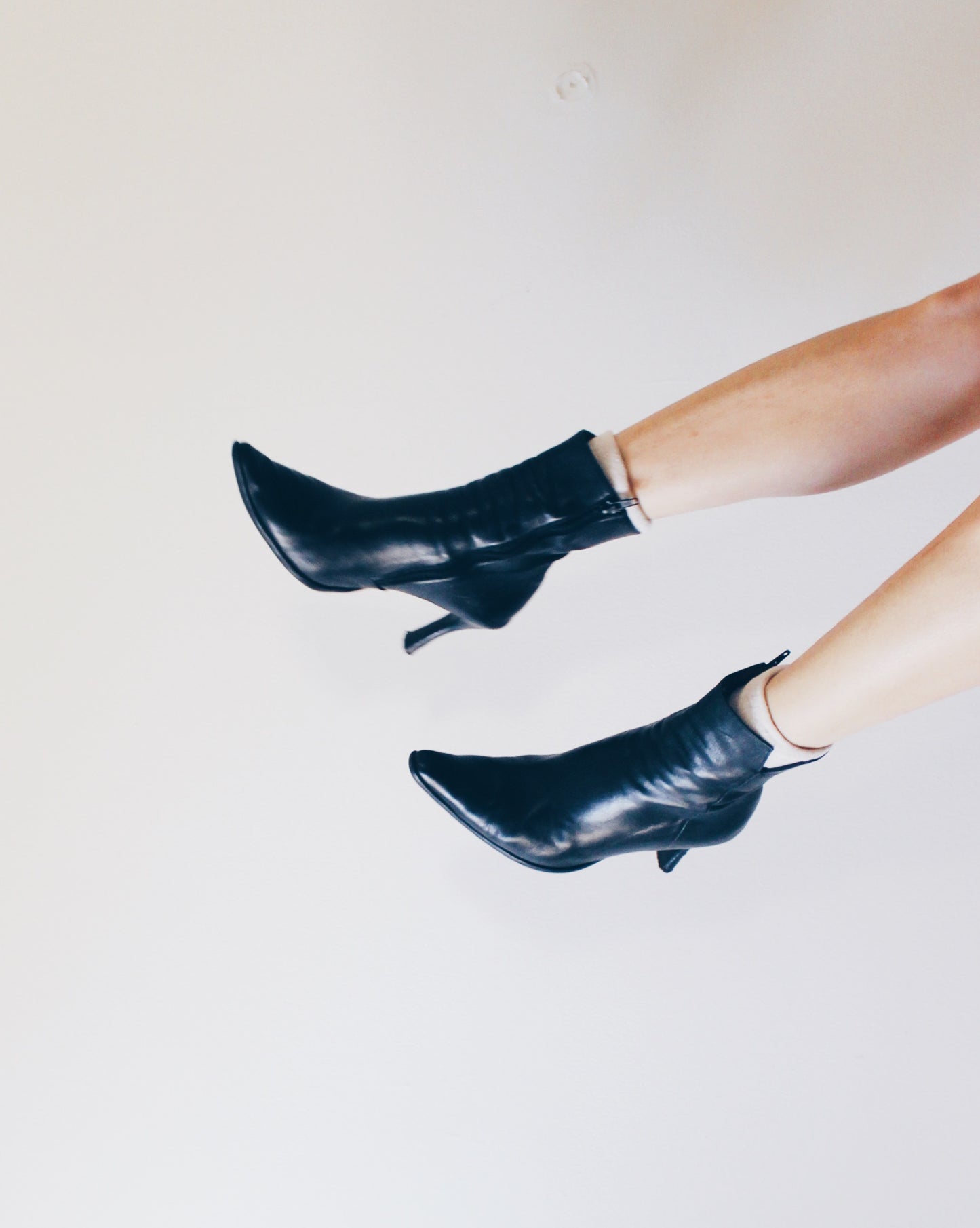 Pointed Toe 90s 2 inch Heeled Boots – Vintage Black Leather Ankle Boots