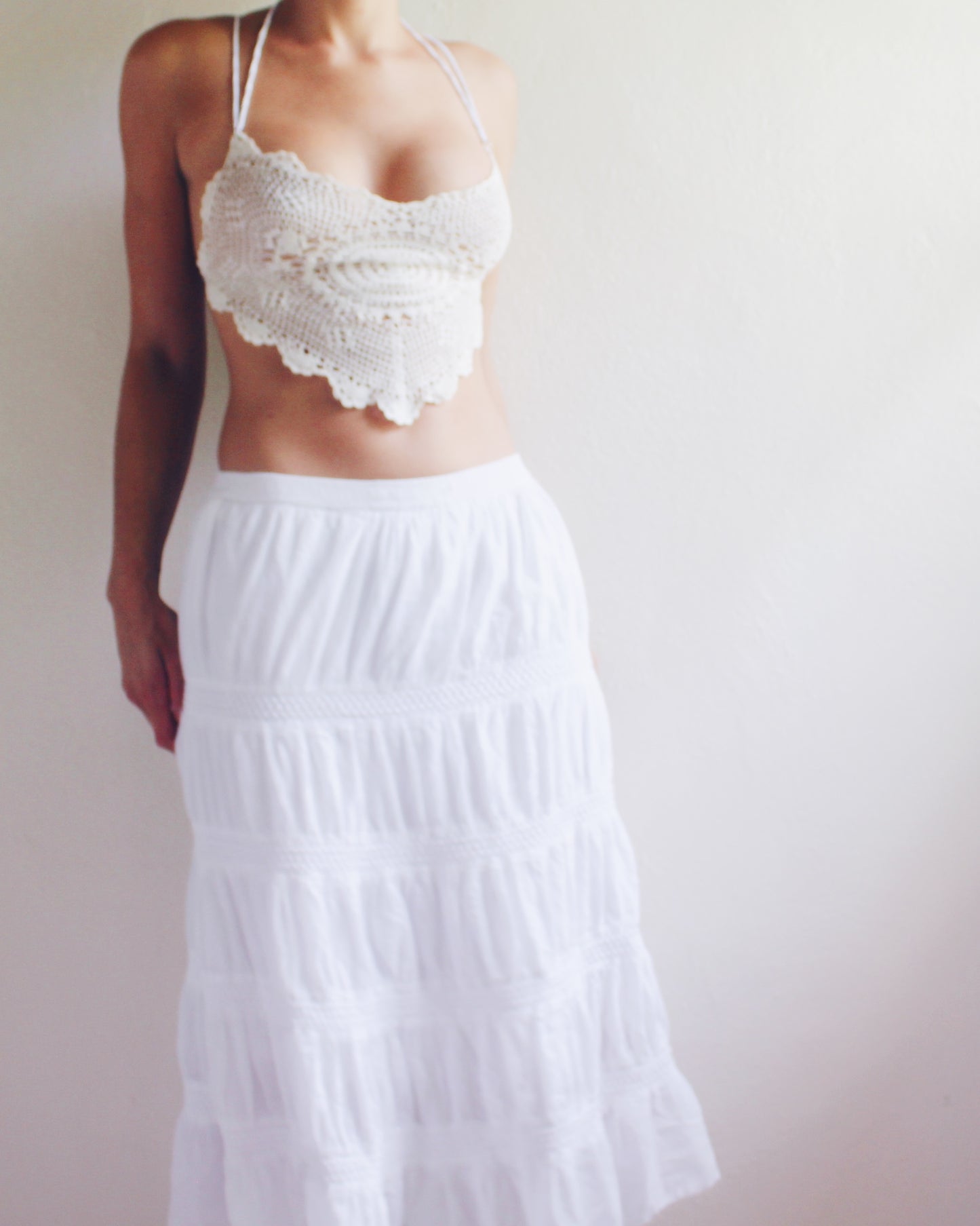 Vintage White Cotton Boho Long Panel Skirt - Countryside Hippie Style | Perfect for Summer & Fall Layering