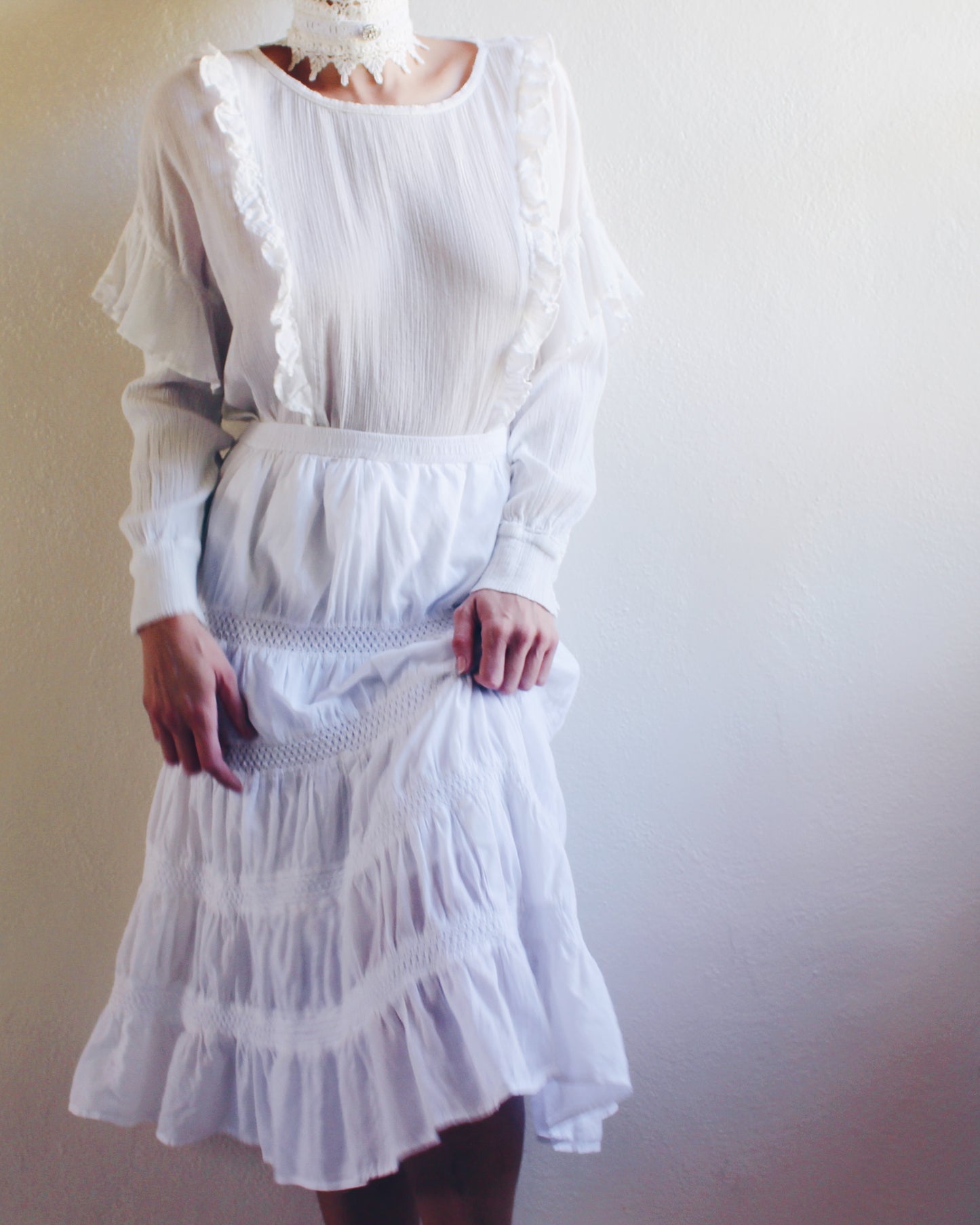 AllSaints White Gauzy Cotton Blouse – Edwardian-Inspired Ethereal Top | Whimsical Cottagecore Style