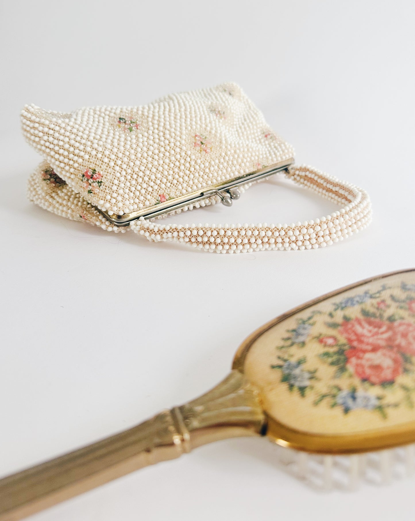 Vintage 1950s Floral Beaded Purse – Delicate Evening Clutch by Code Bead