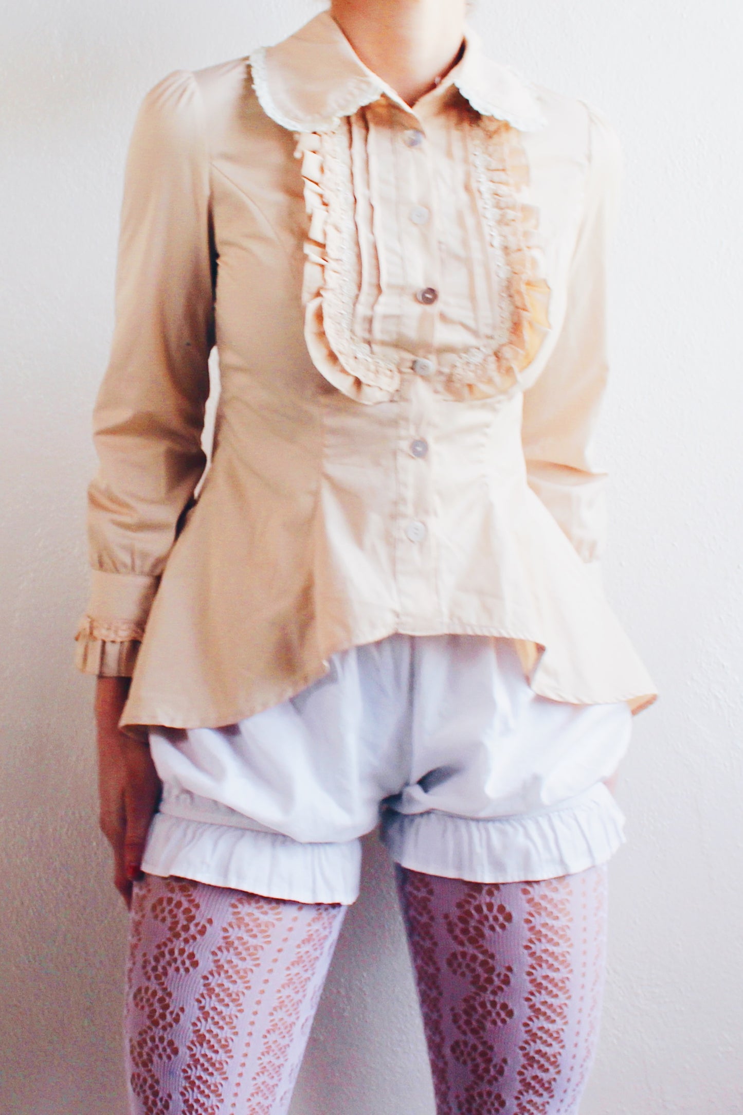 Elegance Revived: Upcycled Victorian Blouse with High-Low Hem and Ruffle Bib