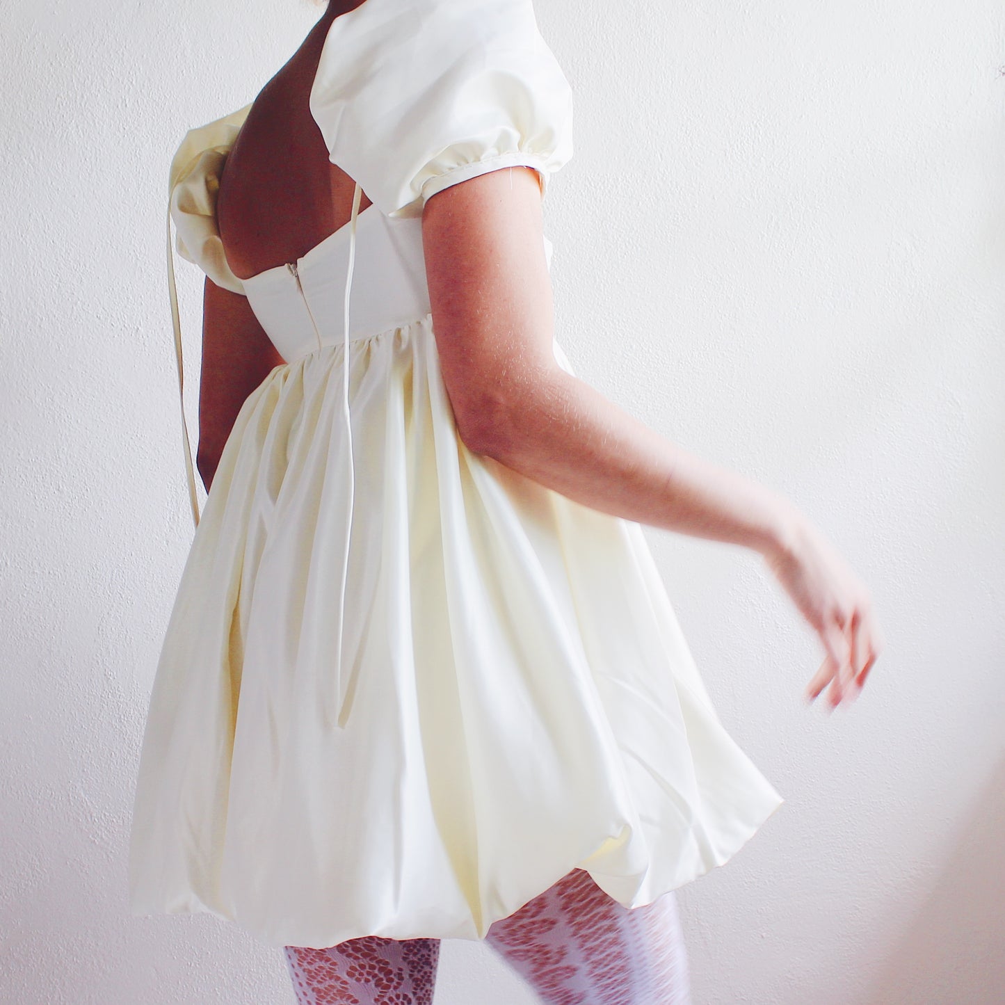 Upcycled Cream Babydoll Dress - Selkie like Cute Coquette Style with Bubble Sleeves | Perfect for Formal Events